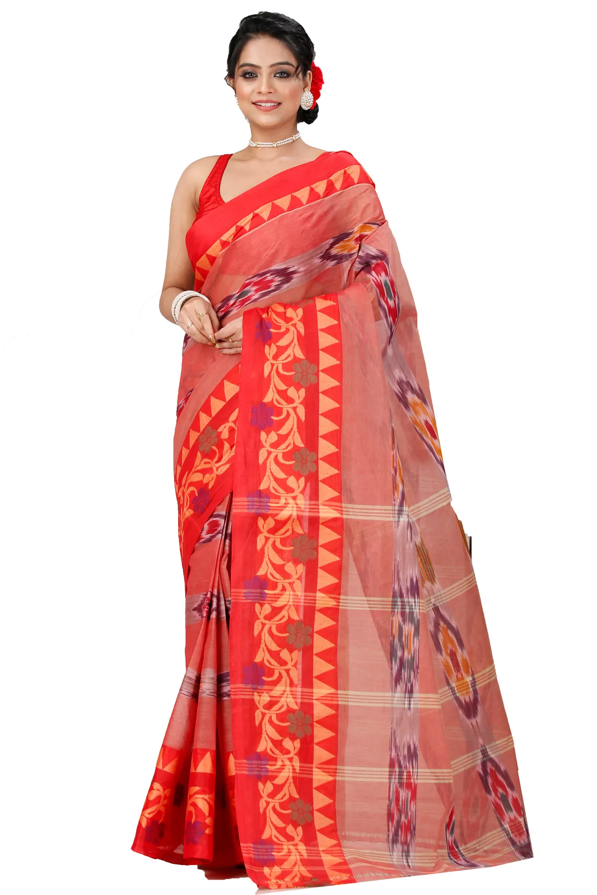 DipDiya Pure Cotton Orange Mili Loom to Love Tant Sarees
