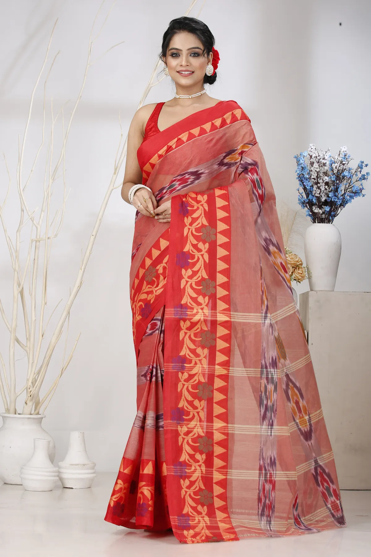 DipDiya Pure Cotton Orange Mili Loom to Love Tant Sarees