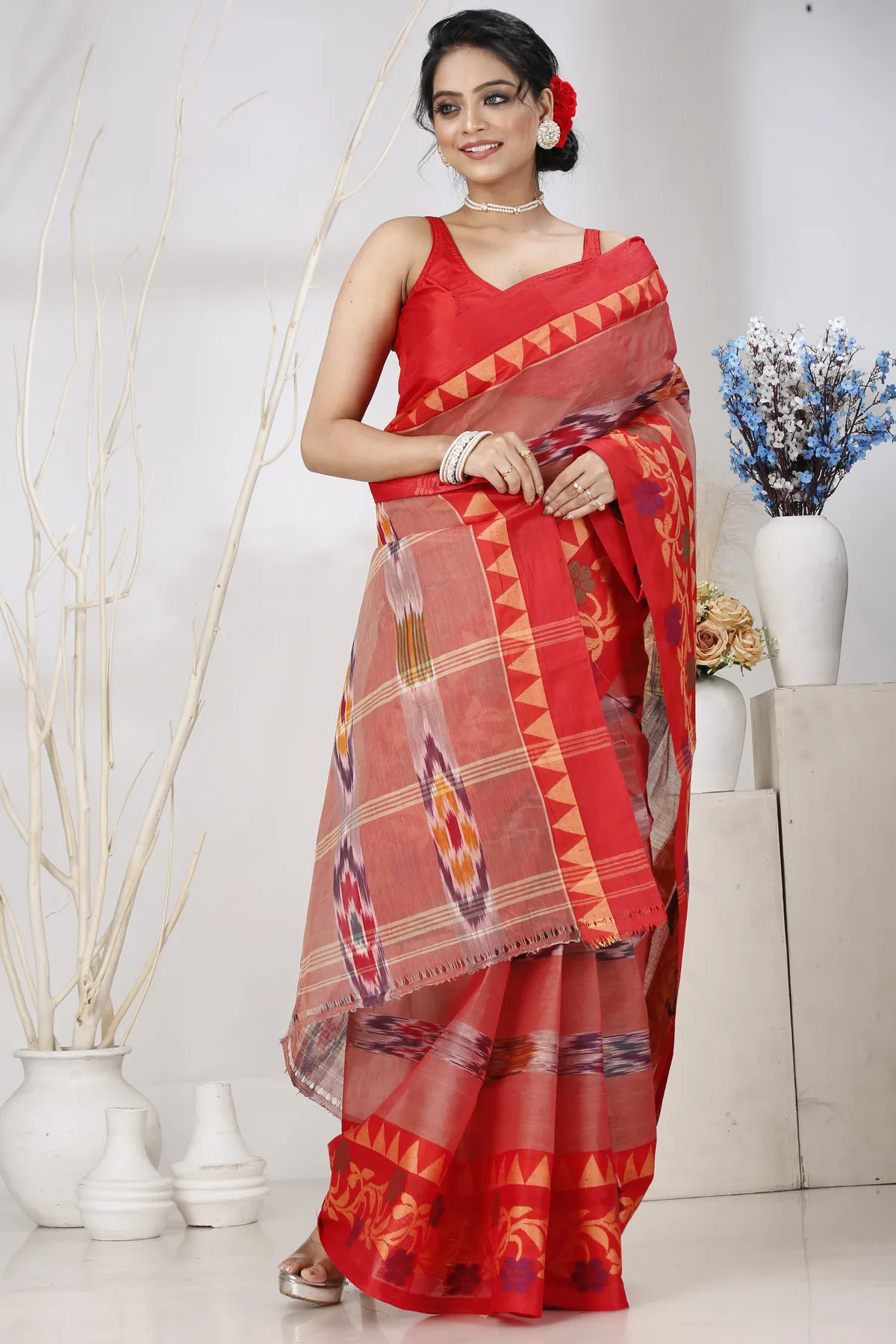 DipDiya Pure Cotton Orange Mili Loom to Love Tant Sarees