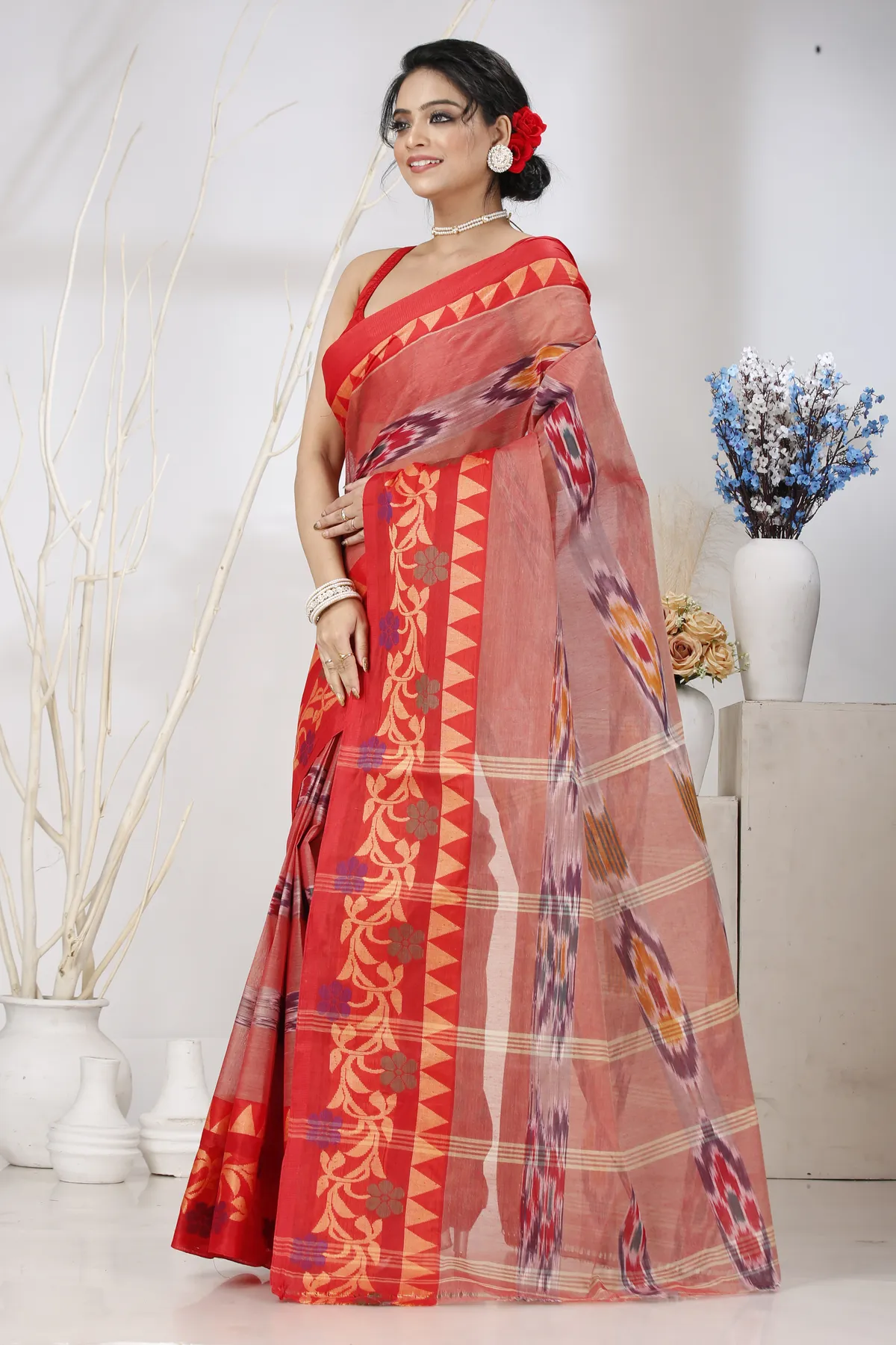 DipDiya Pure Cotton Orange Mili Loom to Love Tant Sarees