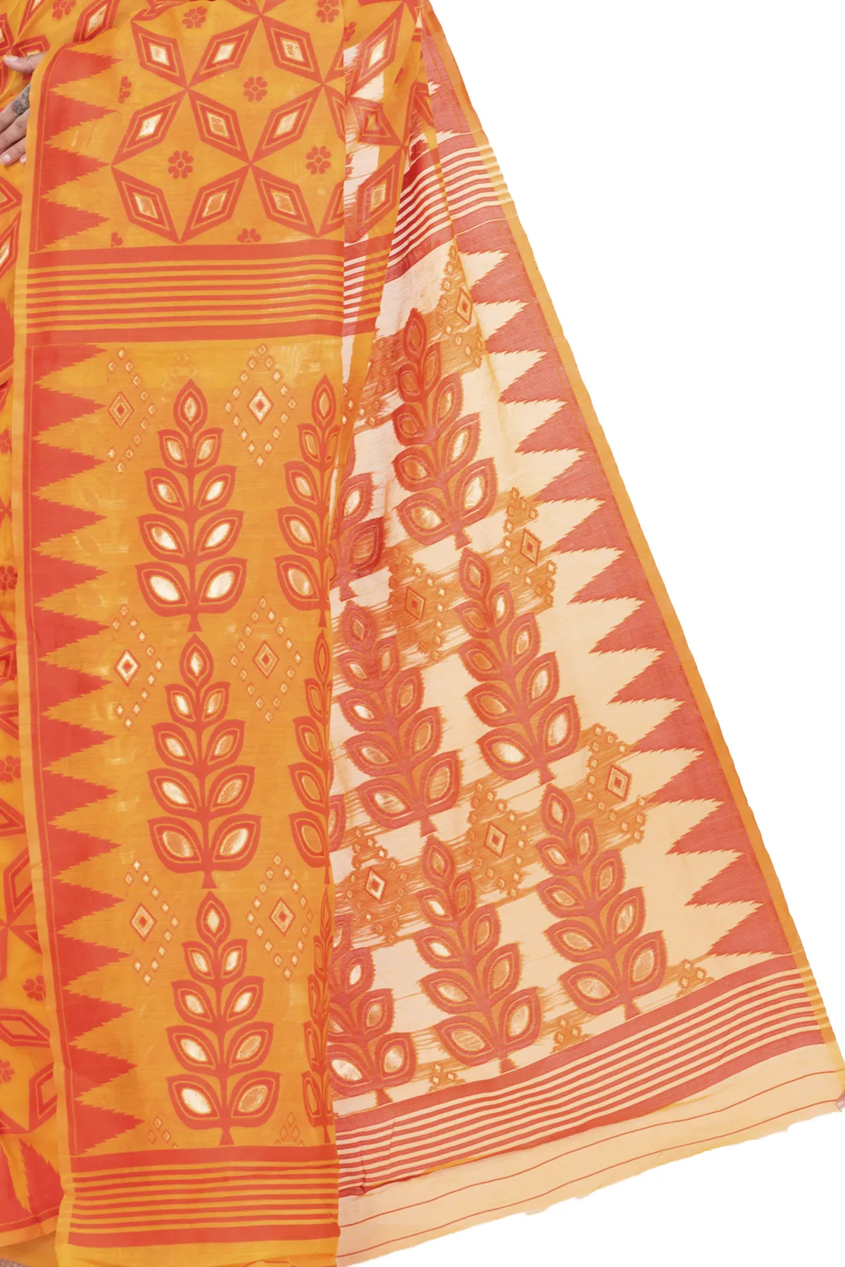 DipDiya Pure Cotton Orange Minakari Jmdni Woven with Love Jamdani Sarees