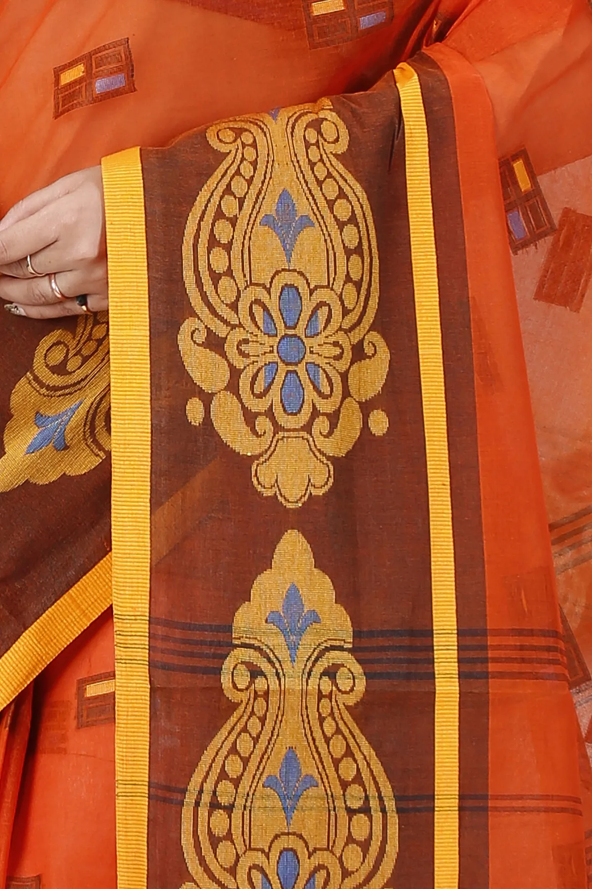DipDiya Pure Cotton Orange Mitul Timeless Bengal Tant Sarees