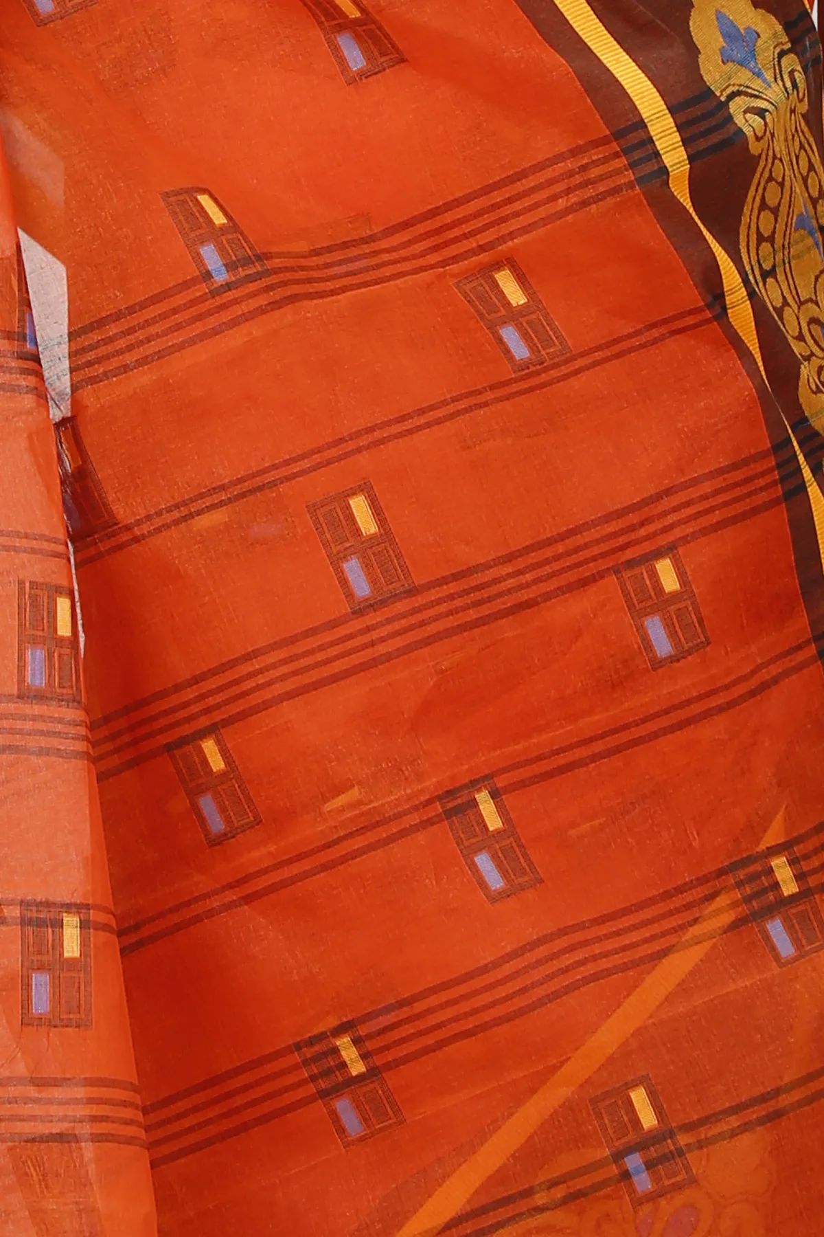DipDiya Pure Cotton Orange Mitul Timeless Bengal Tant Sarees