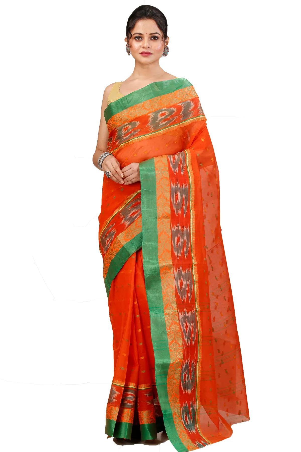 DipDiya Pure Cotton Orange Moli Essence of Bengal Tant Sarees