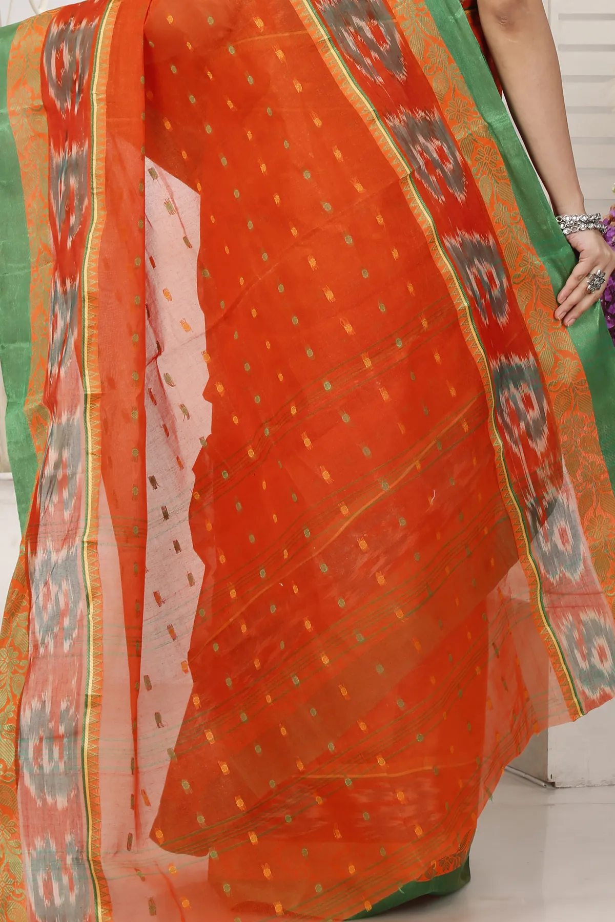 DipDiya Pure Cotton Orange Moli Essence of Bengal Tant Sarees