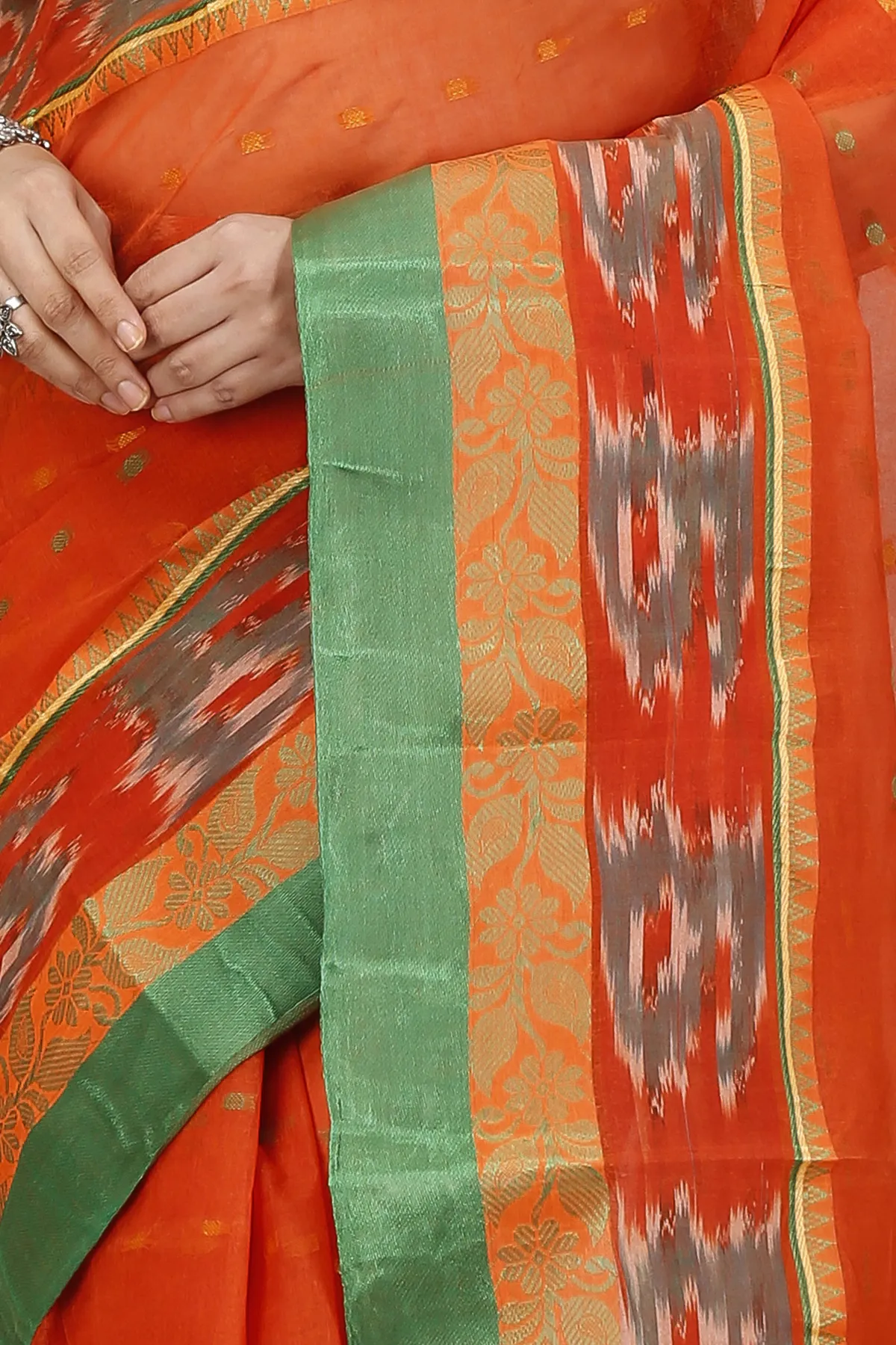 DipDiya Pure Cotton Orange Moli Essence of Bengal Tant Sarees