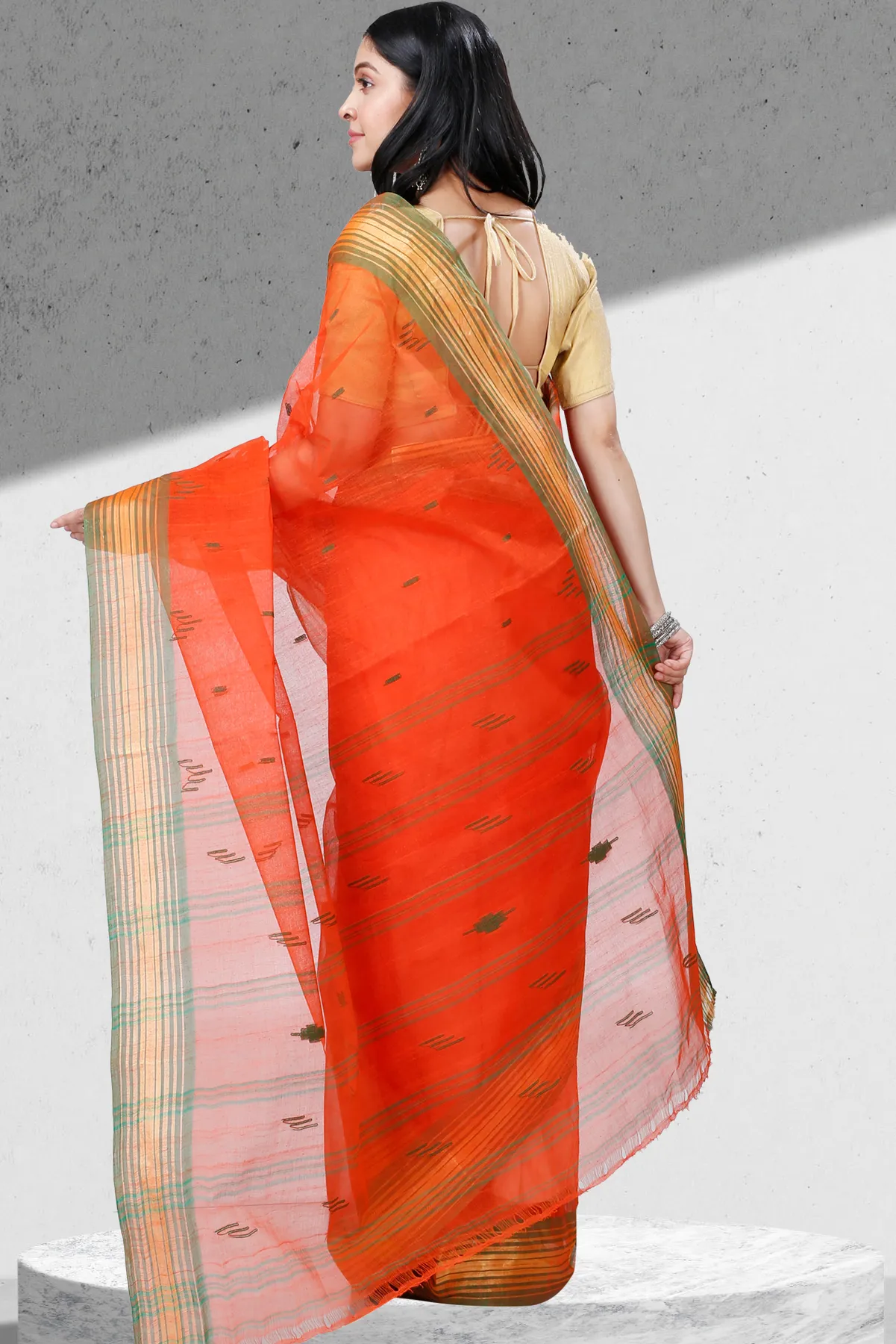 DipDiya Pure Cotton Orange Naman Threads of Tradition Tant Sarees