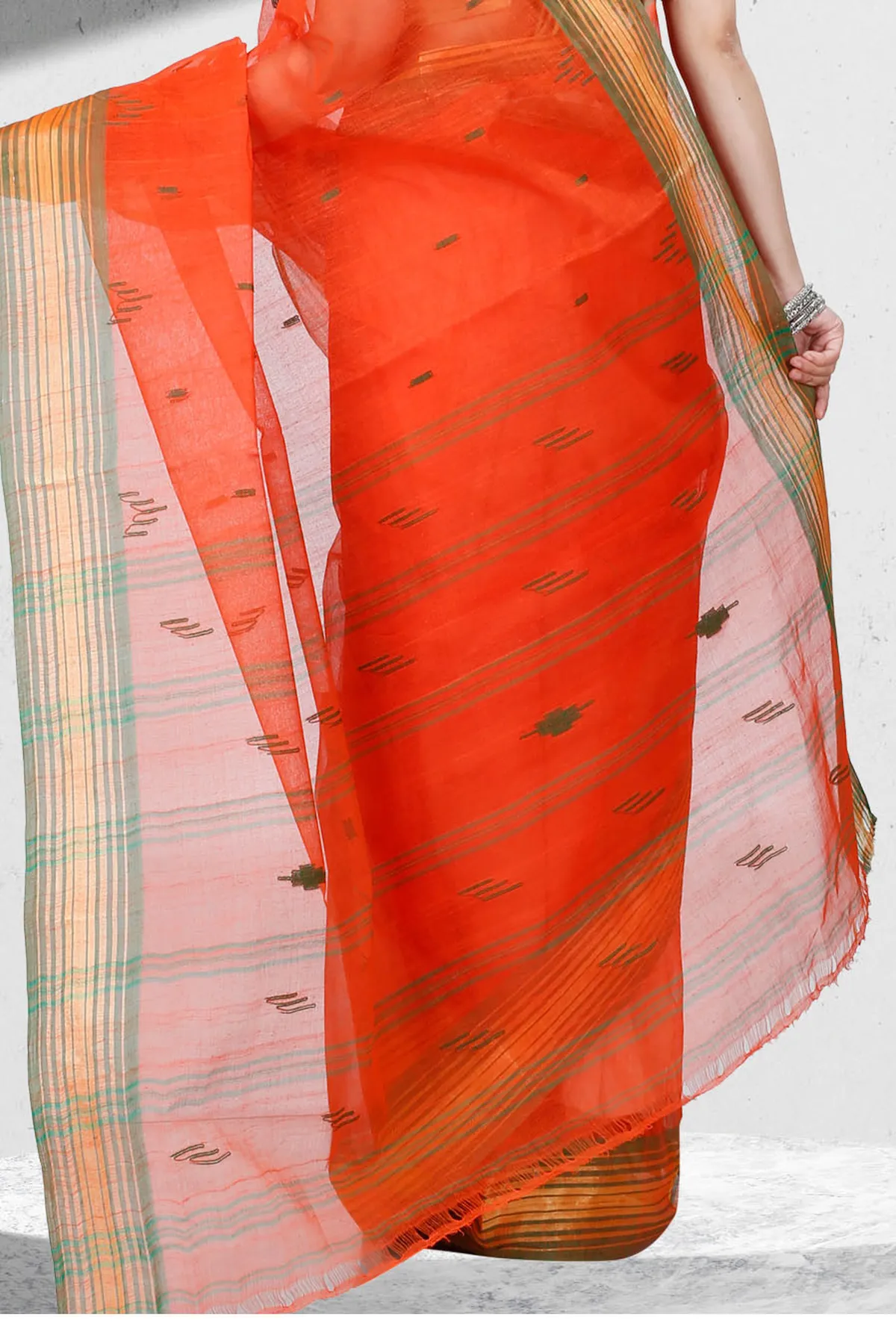 DipDiya Pure Cotton Orange Naman Threads of Tradition Tant Sarees