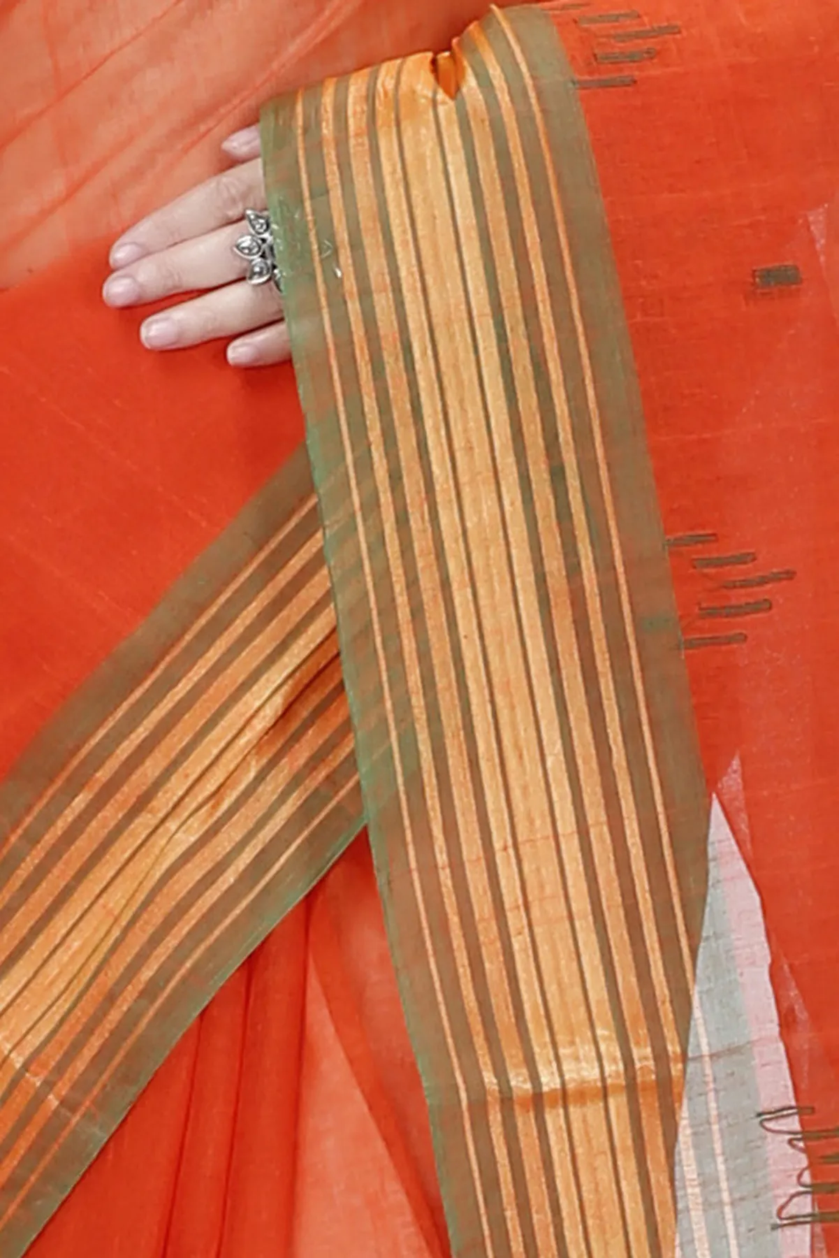 DipDiya Pure Cotton Orange Naman Threads of Tradition Tant Sarees