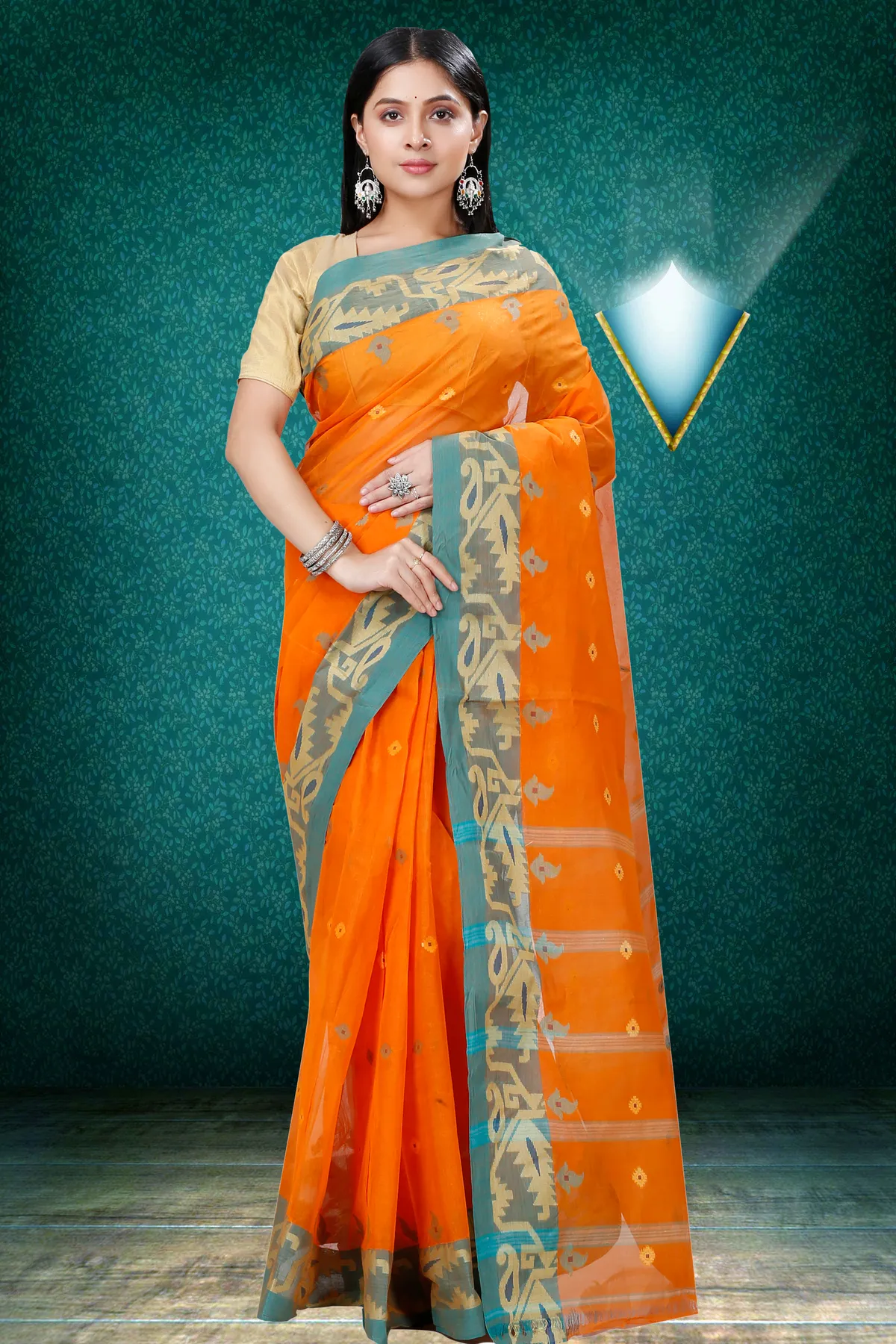 DipDiya Pure Cotton Orange Nripa Crafted by Artisans Tant Sarees