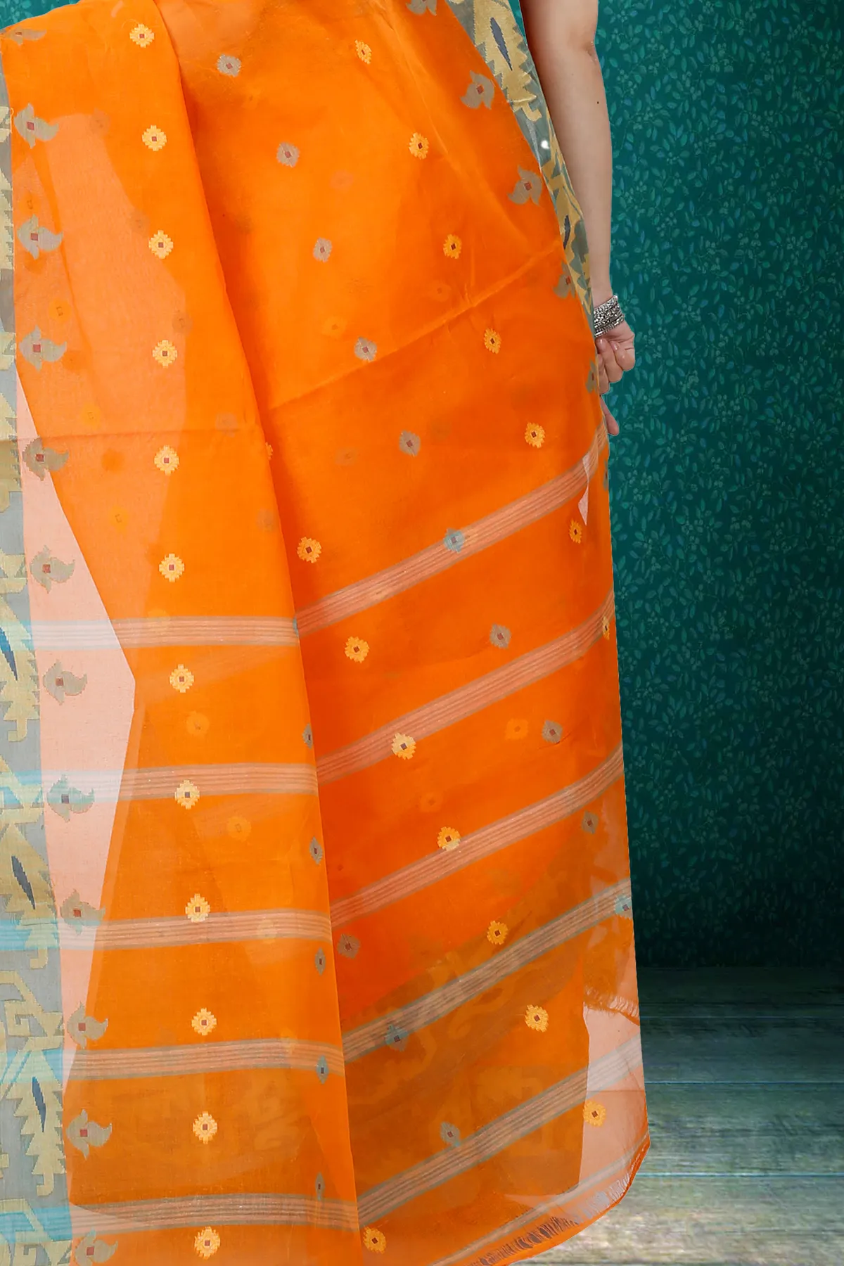 DipDiya Pure Cotton Orange Nripa Crafted by Artisans Tant Sarees