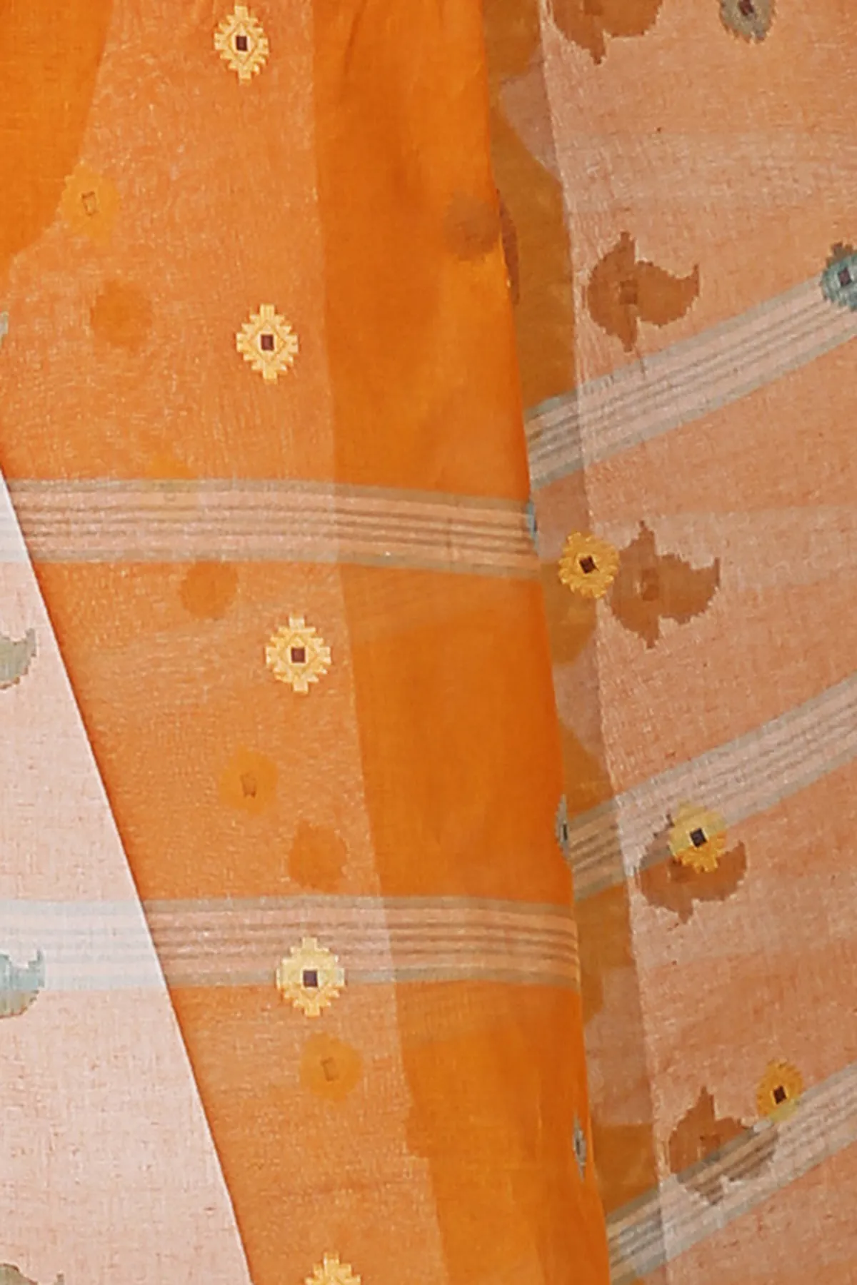 DipDiya Pure Cotton Orange Nripa Crafted by Artisans Tant Sarees