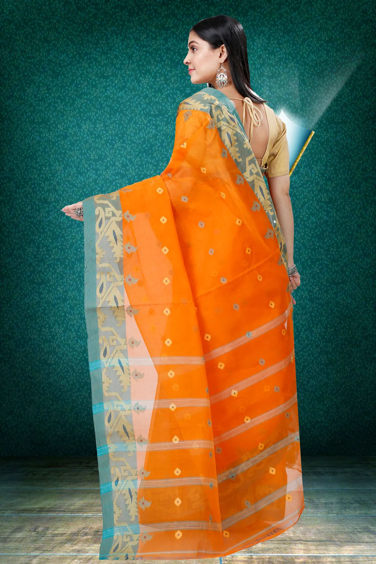 DipDiya Pure Cotton Orange Nripa Crafted by Artisans Tant Sarees