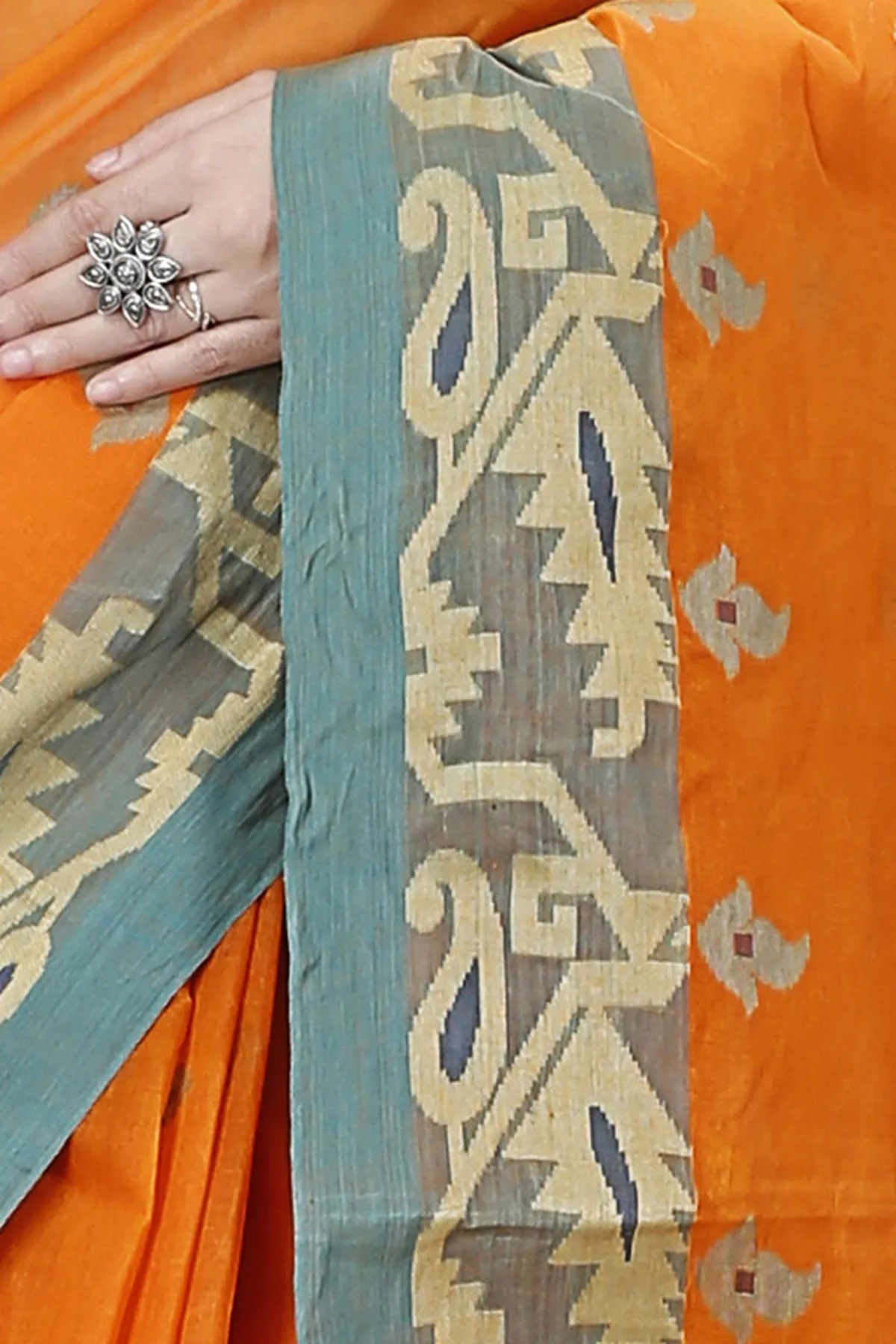 DipDiya Pure Cotton Orange Nripa Crafted by Artisans Tant Sarees