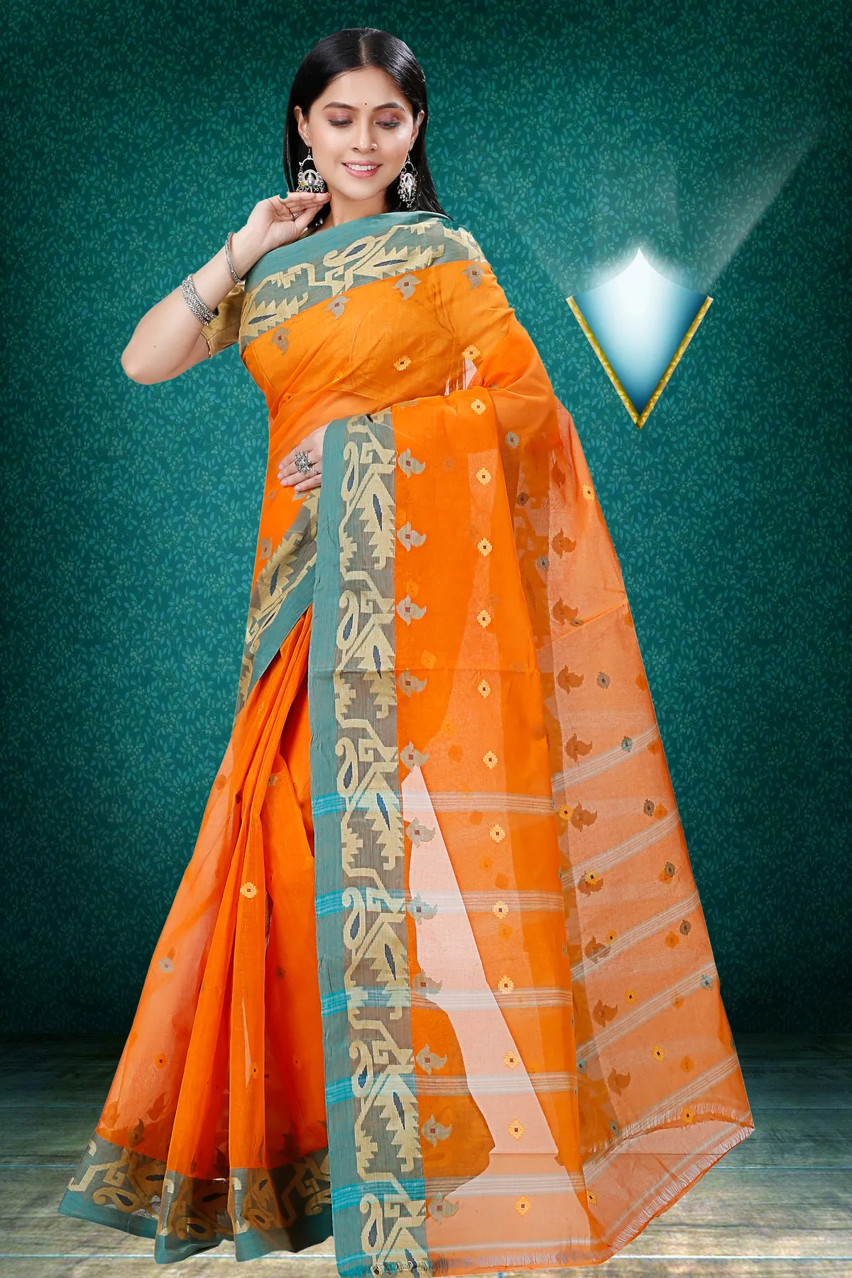 DipDiya Pure Cotton Orange Nripa Crafted by Artisans Tant Sarees