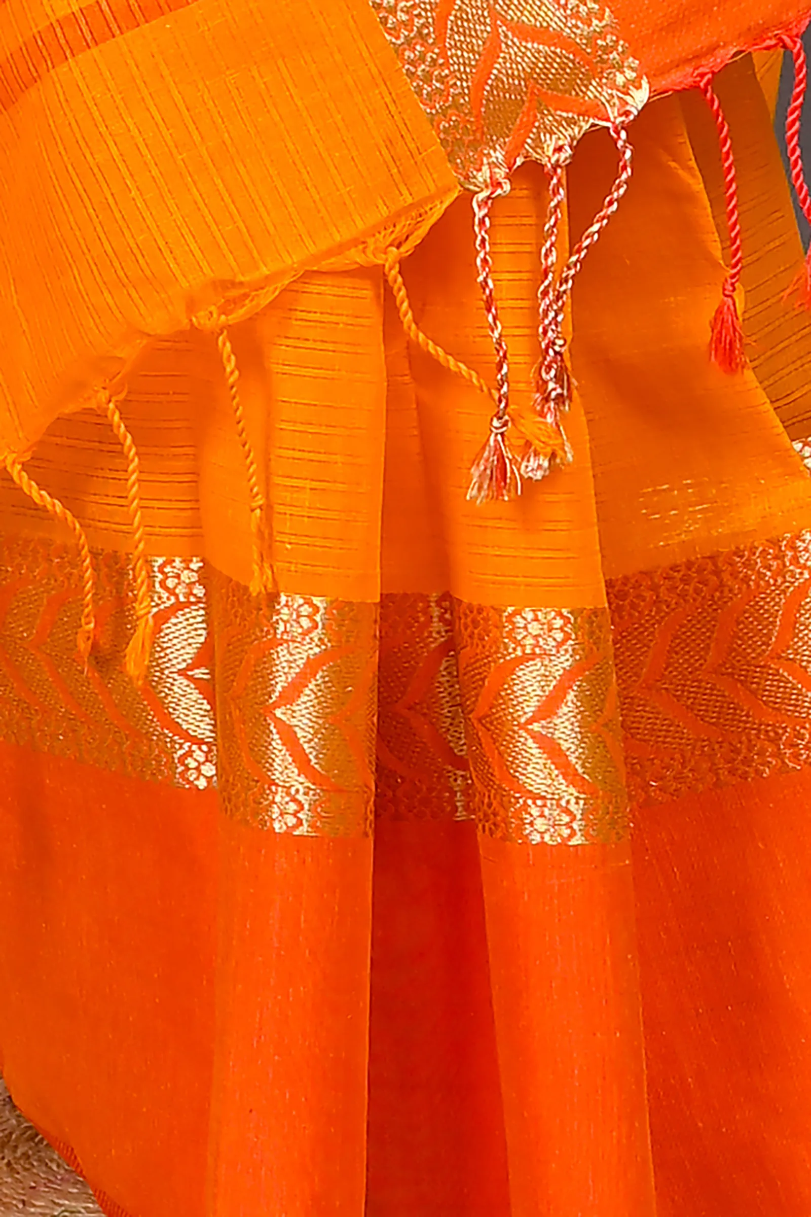 DipDiya Pure Cotton Orange Red Parvin Woven with Love Tant Sarees