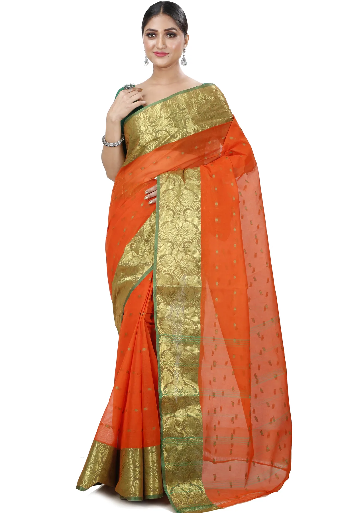 DipDiya Pure Cotton Orange Saloni Classic Grace Tant Sarees