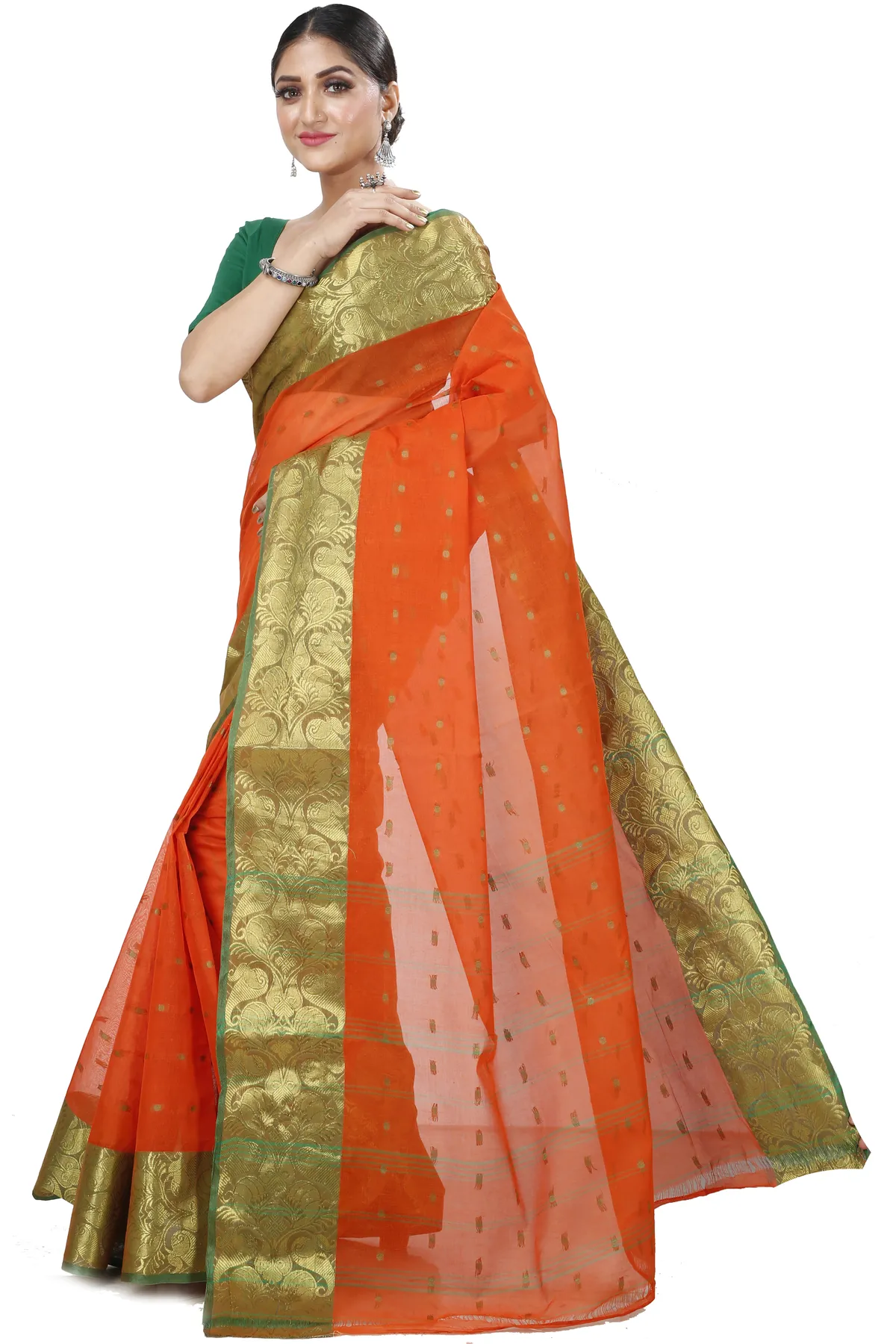 DipDiya Pure Cotton Orange Saloni Classic Grace Tant Sarees