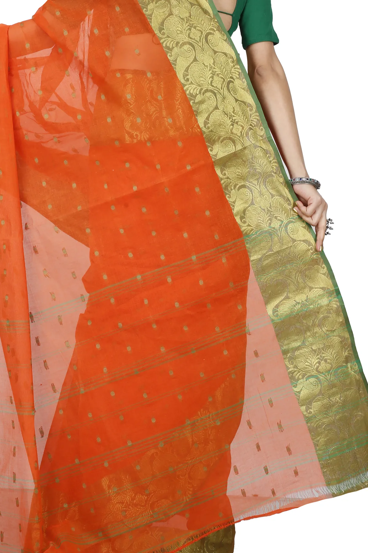 DipDiya Pure Cotton Orange Saloni Classic Grace Tant Sarees