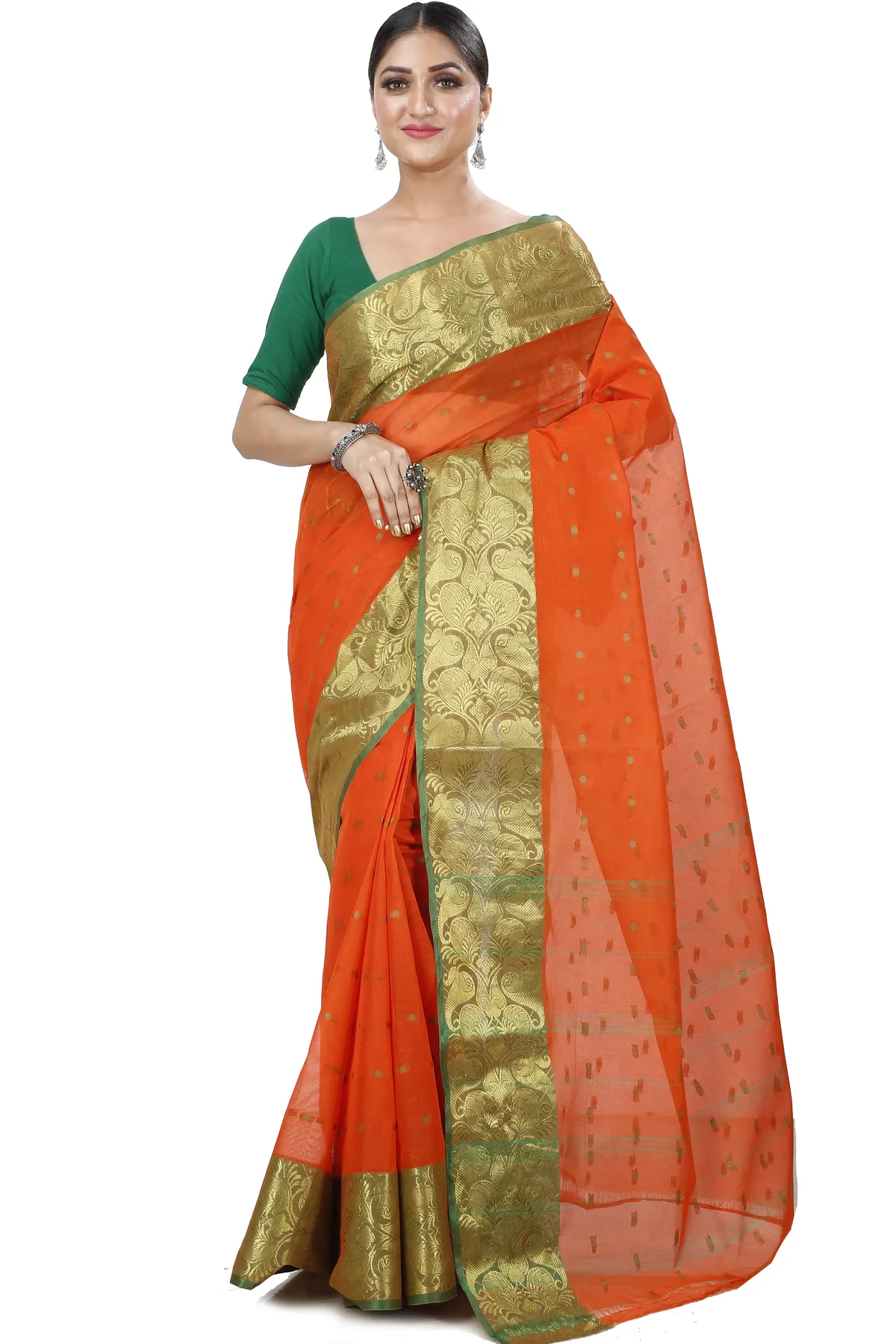 DipDiya Pure Cotton Orange Saloni Classic Grace Tant Sarees