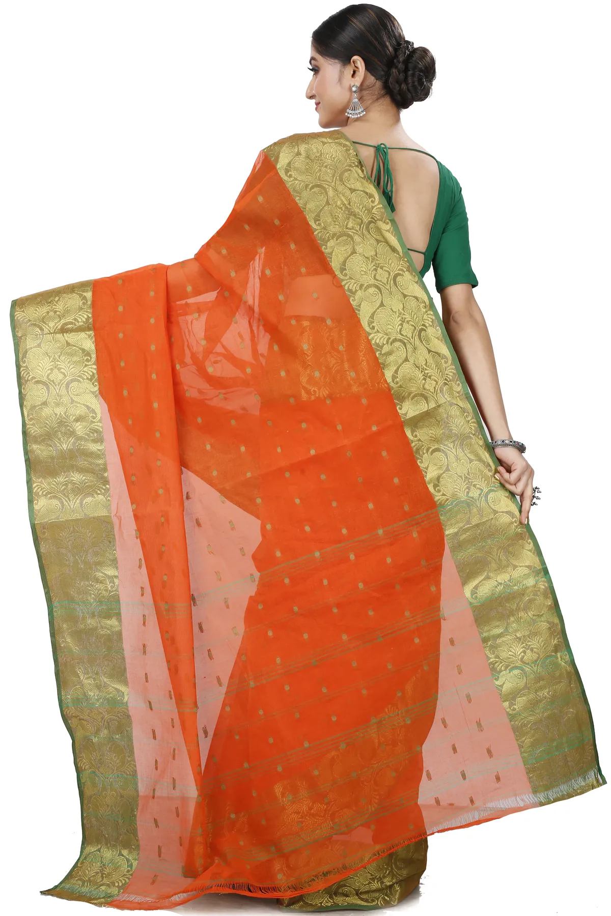 DipDiya Pure Cotton Orange Saloni Classic Grace Tant Sarees