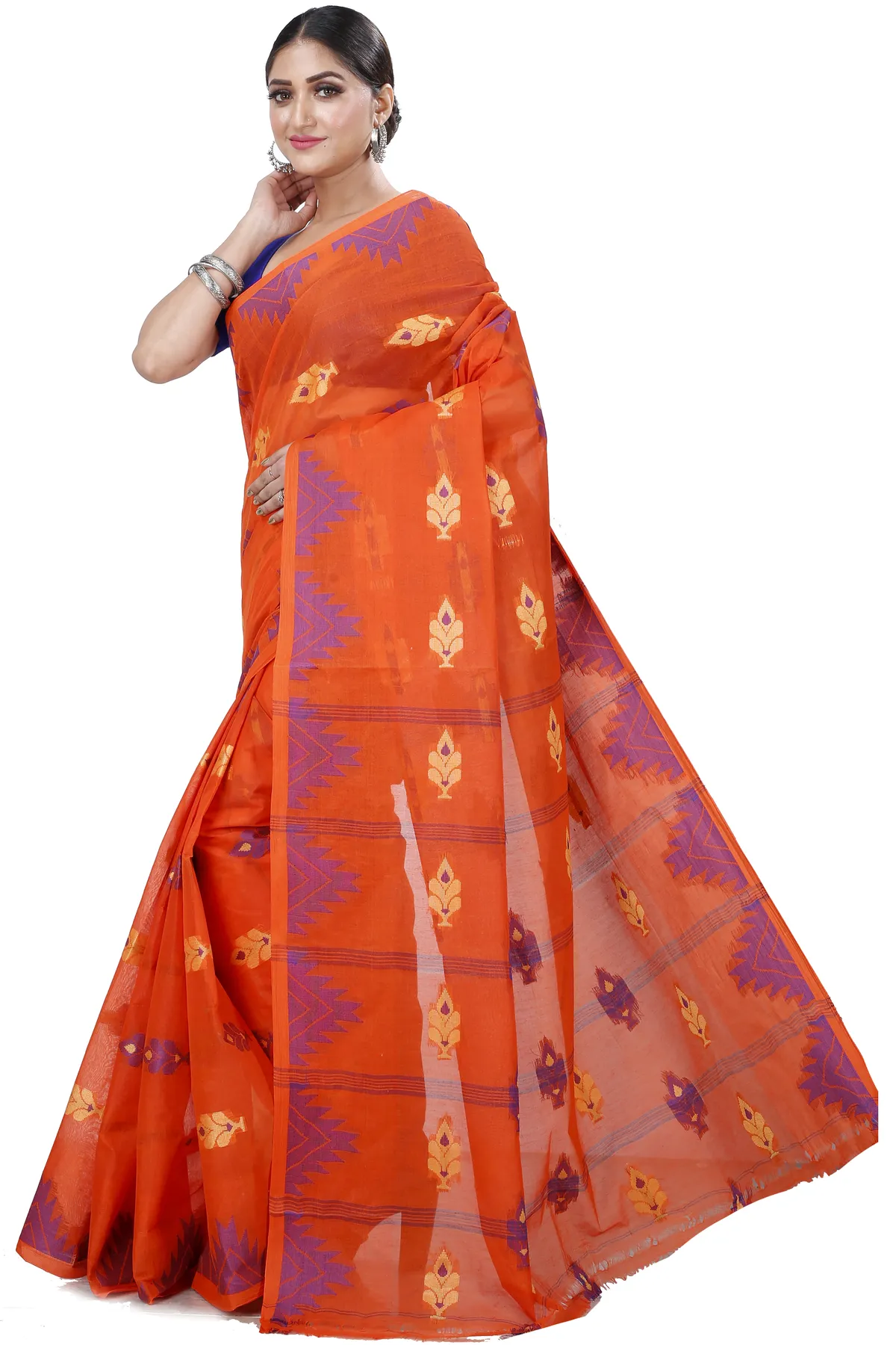 DipDiya Pure Cotton Orange Sidra Effortless Tradition Tant Sarees