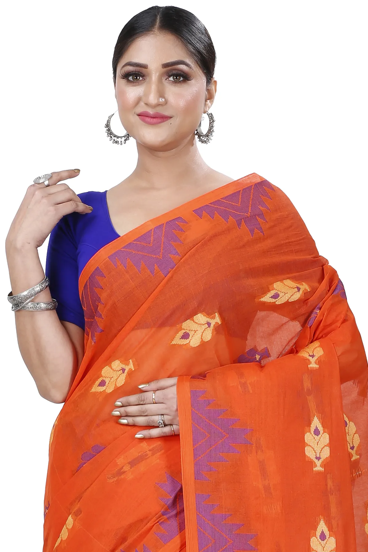 DipDiya Pure Cotton Orange Sidra Effortless Tradition Tant Sarees