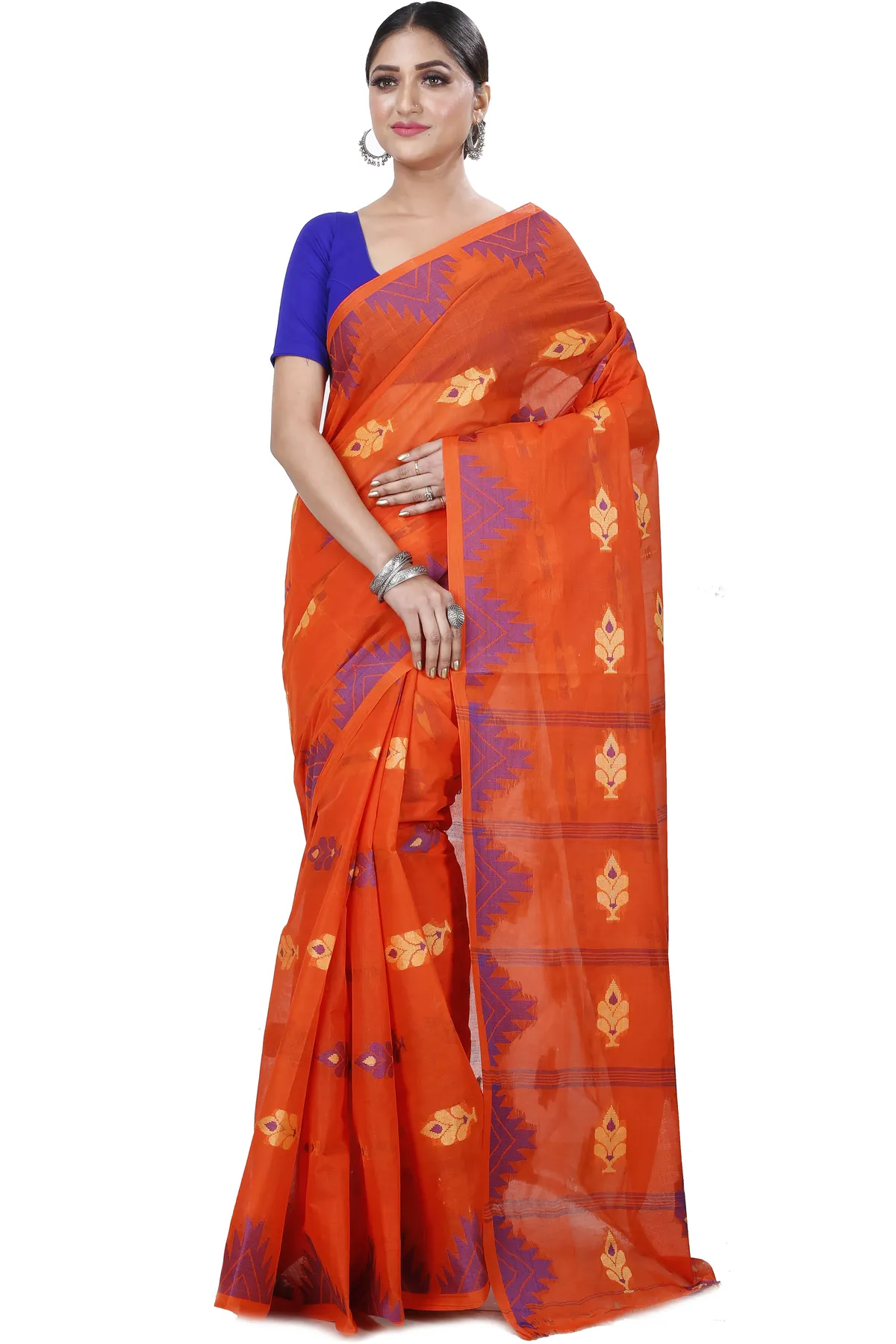 DipDiya Pure Cotton Orange Sidra Effortless Tradition Tant Sarees