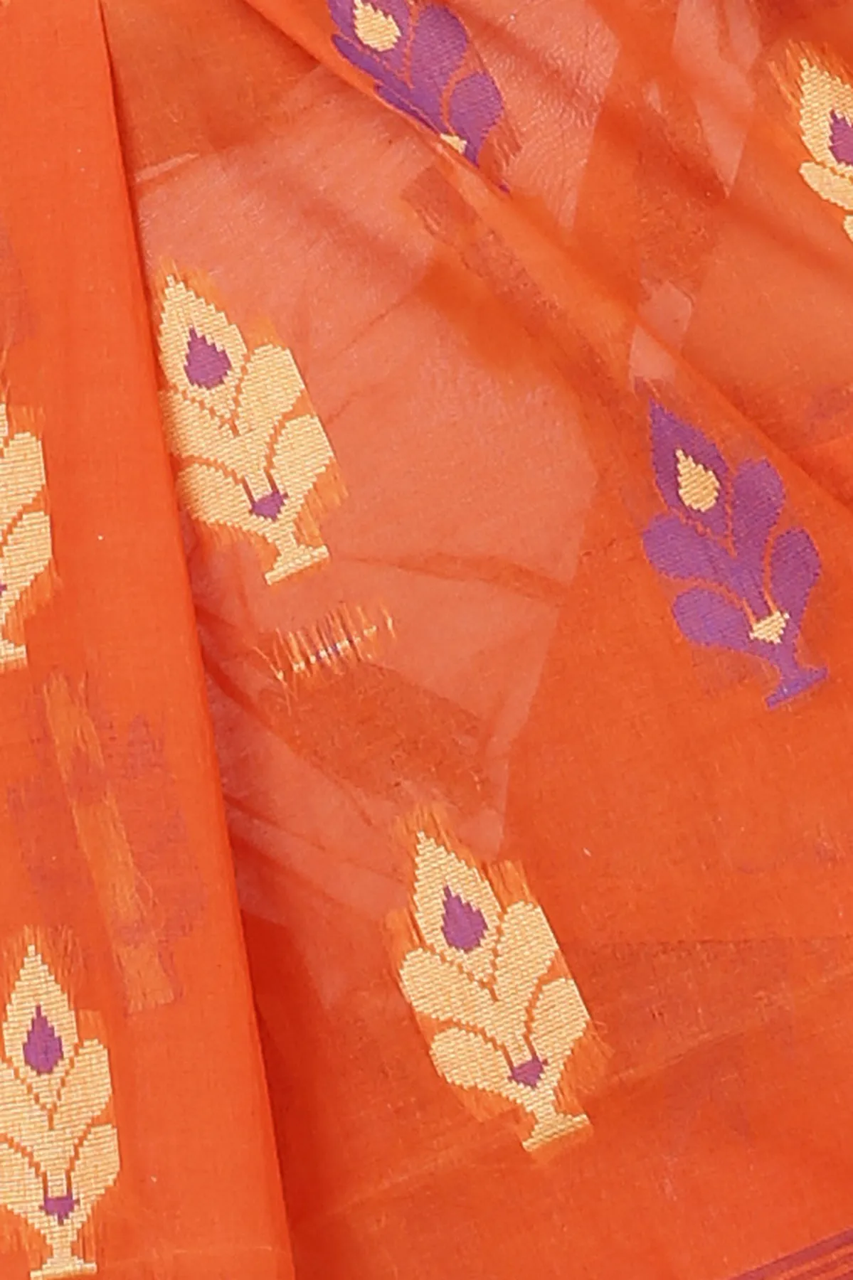 DipDiya Pure Cotton Orange Sidra Effortless Tradition Tant Sarees