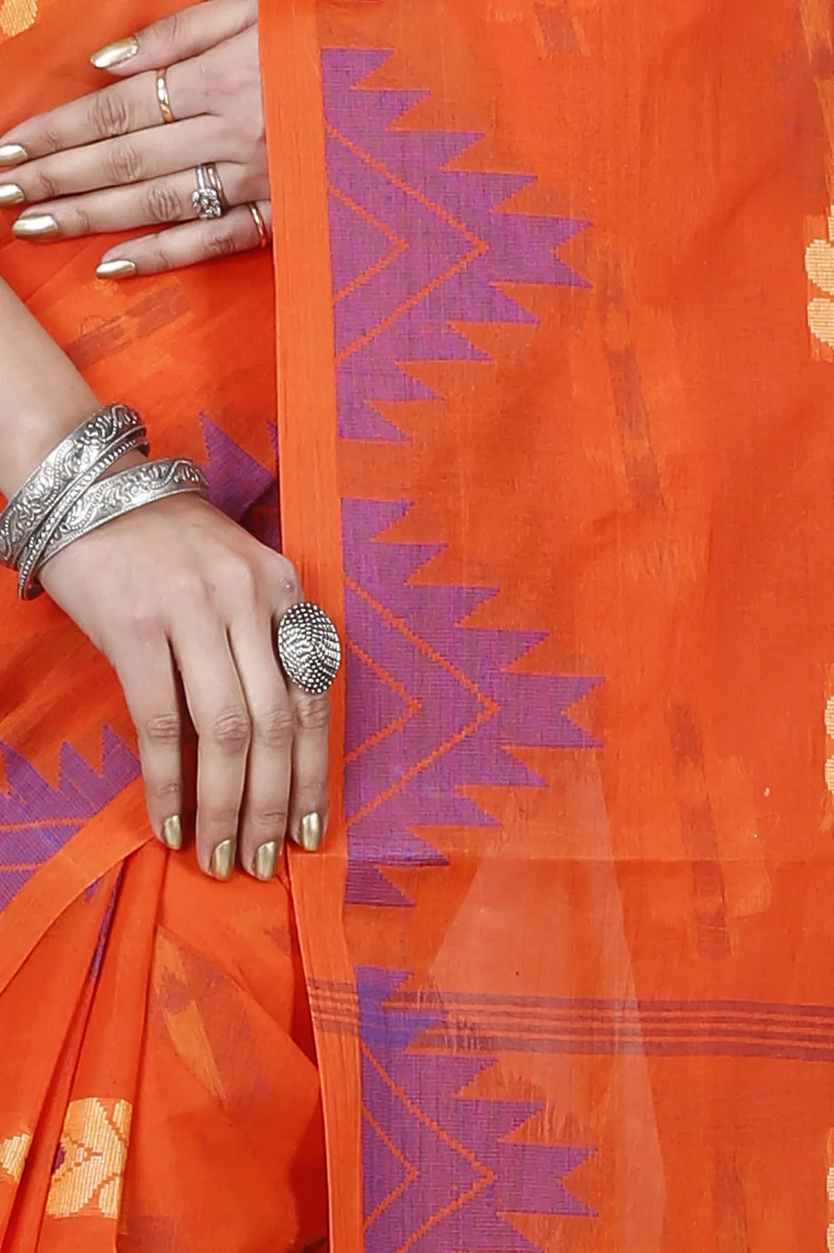 DipDiya Pure Cotton Orange Sidra Effortless Tradition Tant Sarees