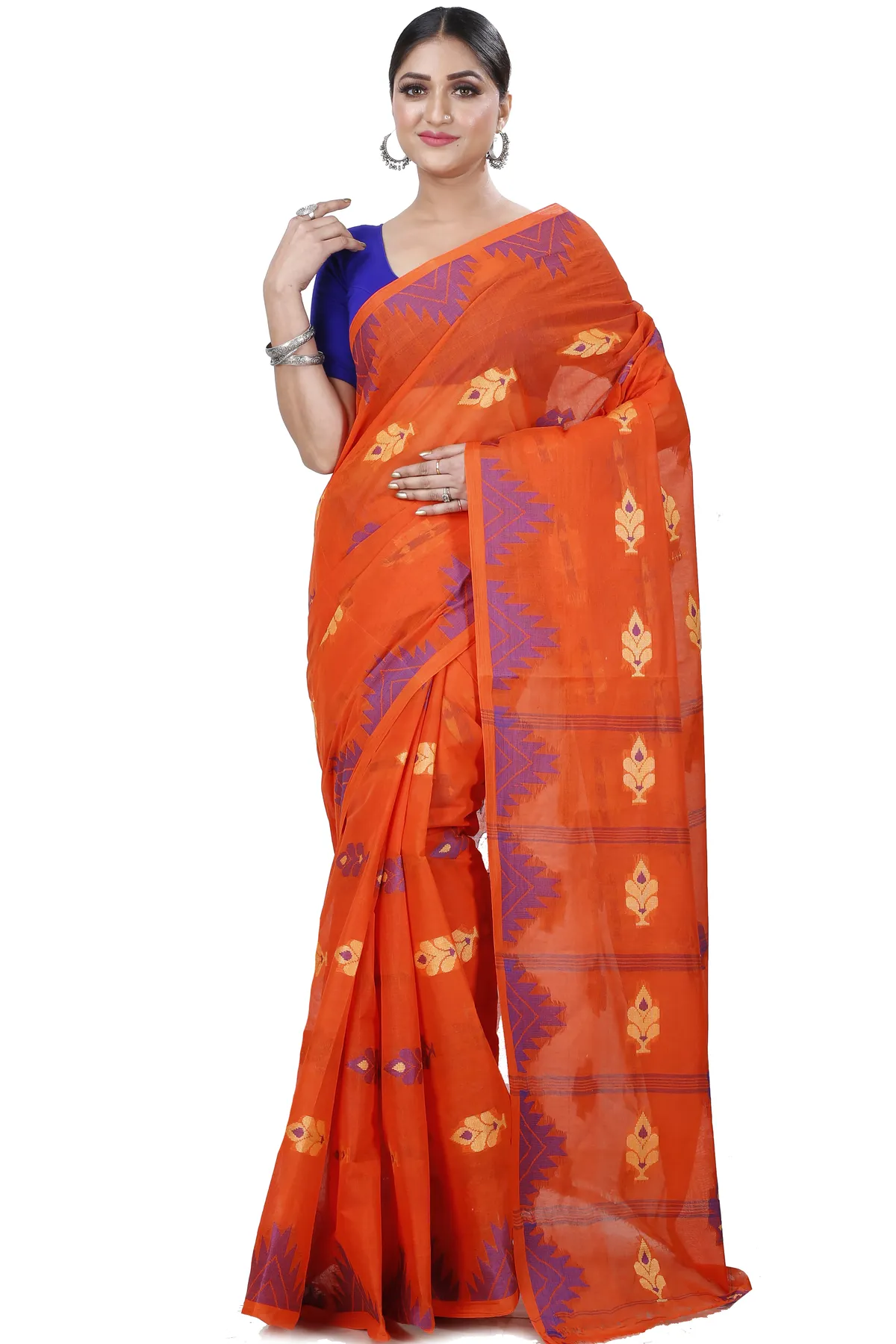 DipDiya Pure Cotton Orange Sidra Effortless Tradition Tant Sarees