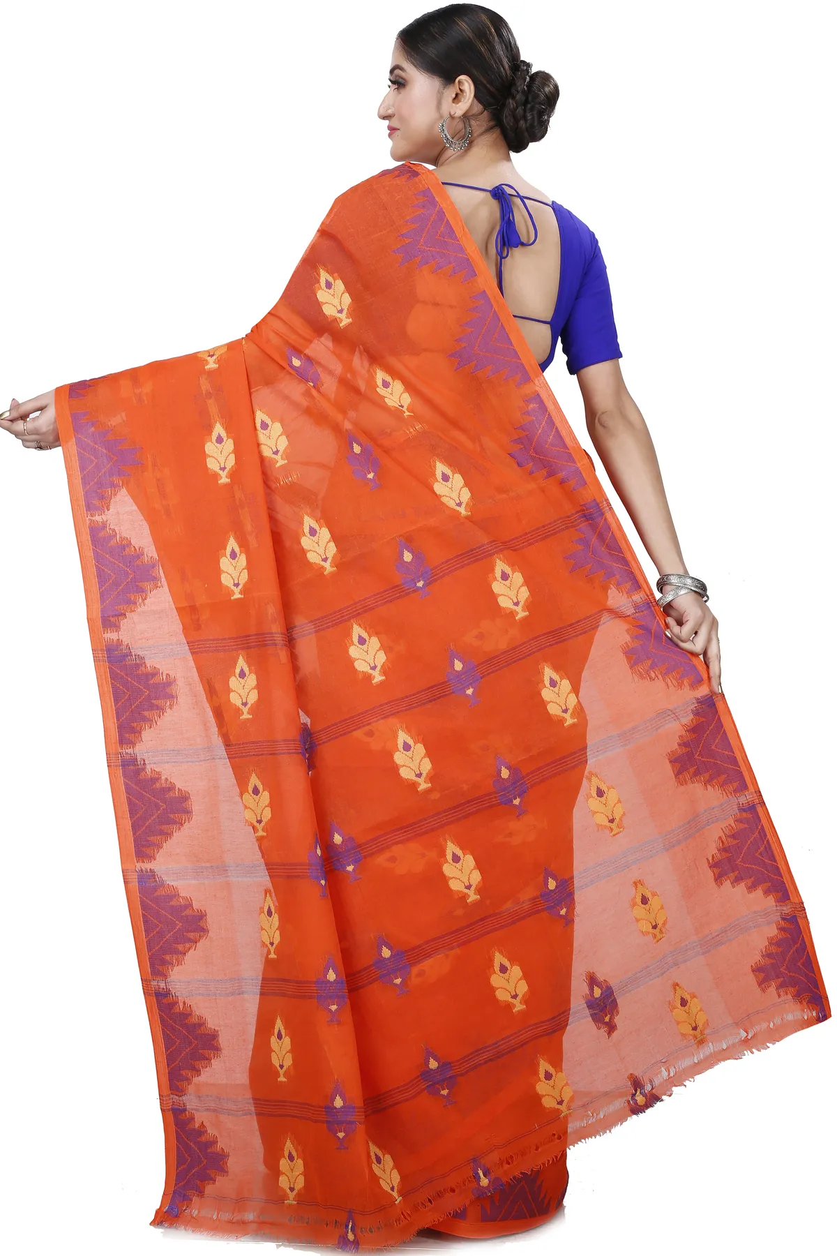 DipDiya Pure Cotton Orange Sidra Effortless Tradition Tant Sarees