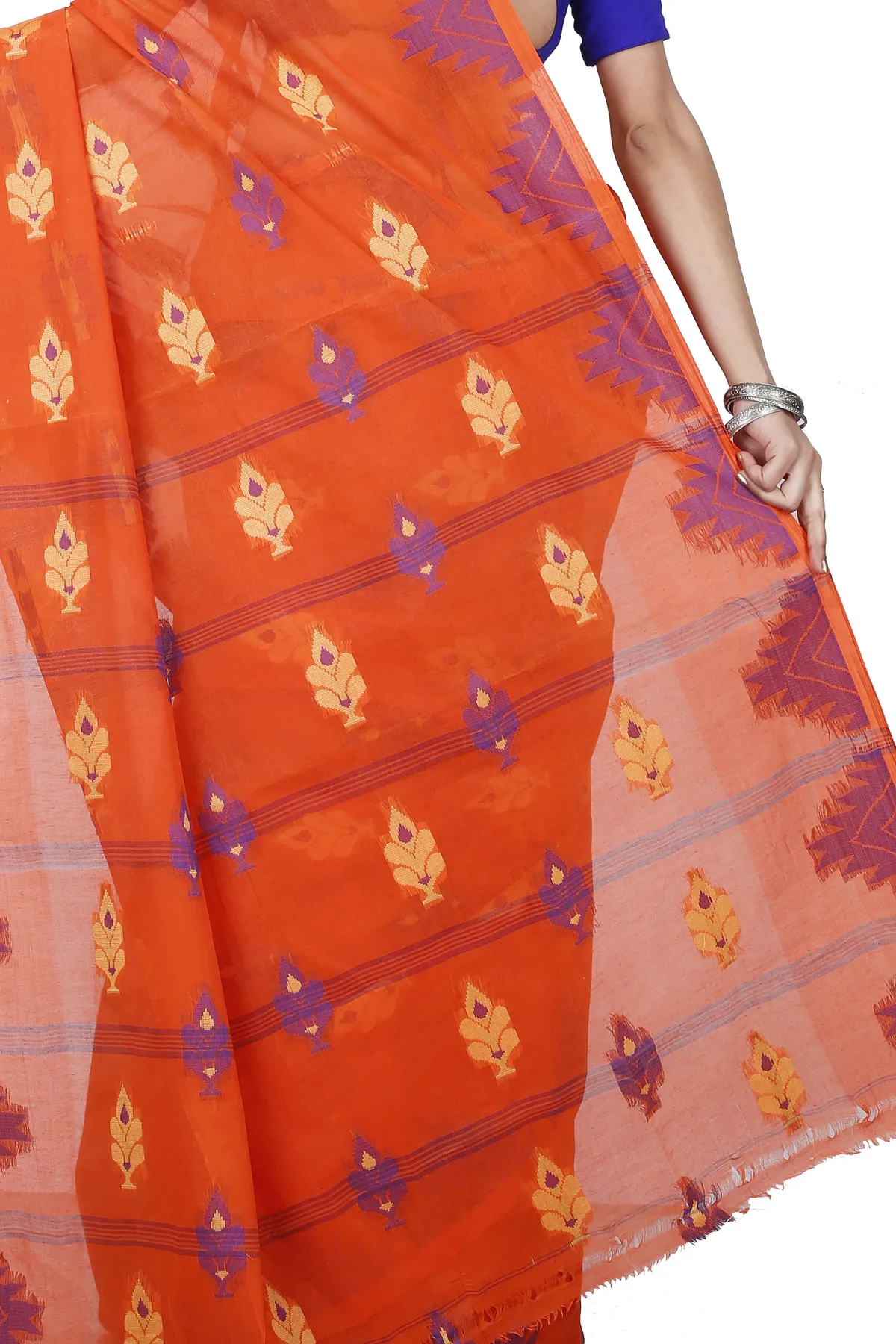 DipDiya Pure Cotton Orange Sidra Effortless Tradition Tant Sarees