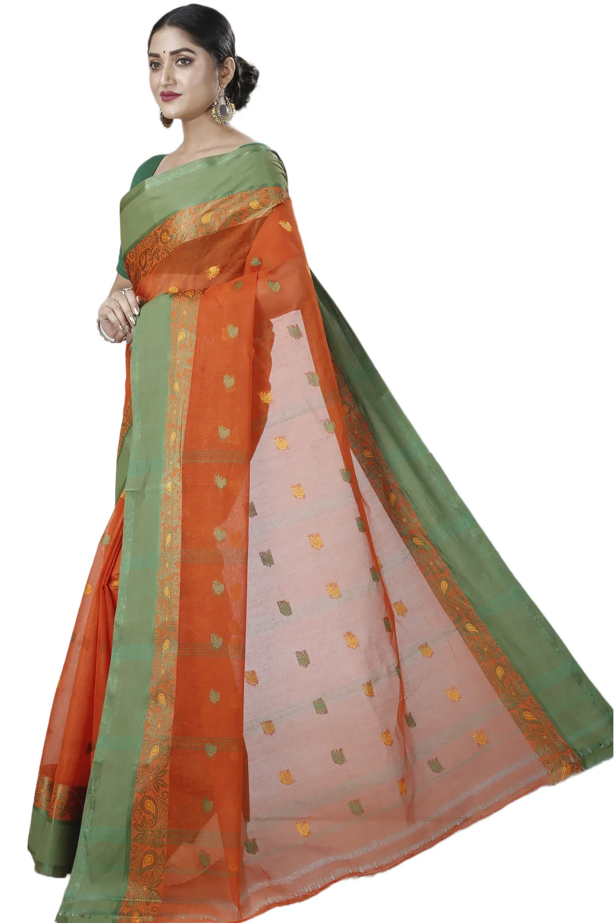 DipDiya Pure Cotton Orange Srimati Woven with Love Tant Sarees