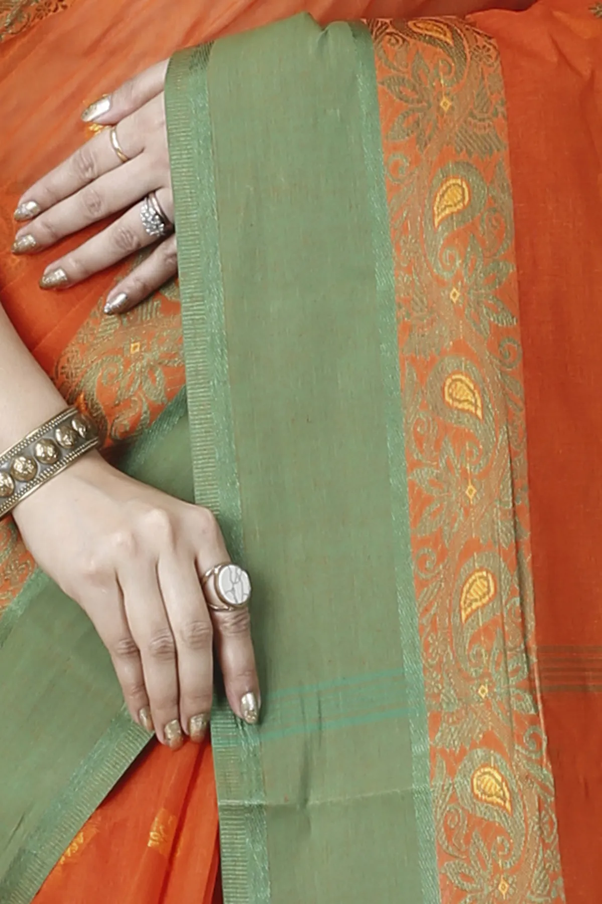 DipDiya Pure Cotton Orange Srimati Woven with Love Tant Sarees