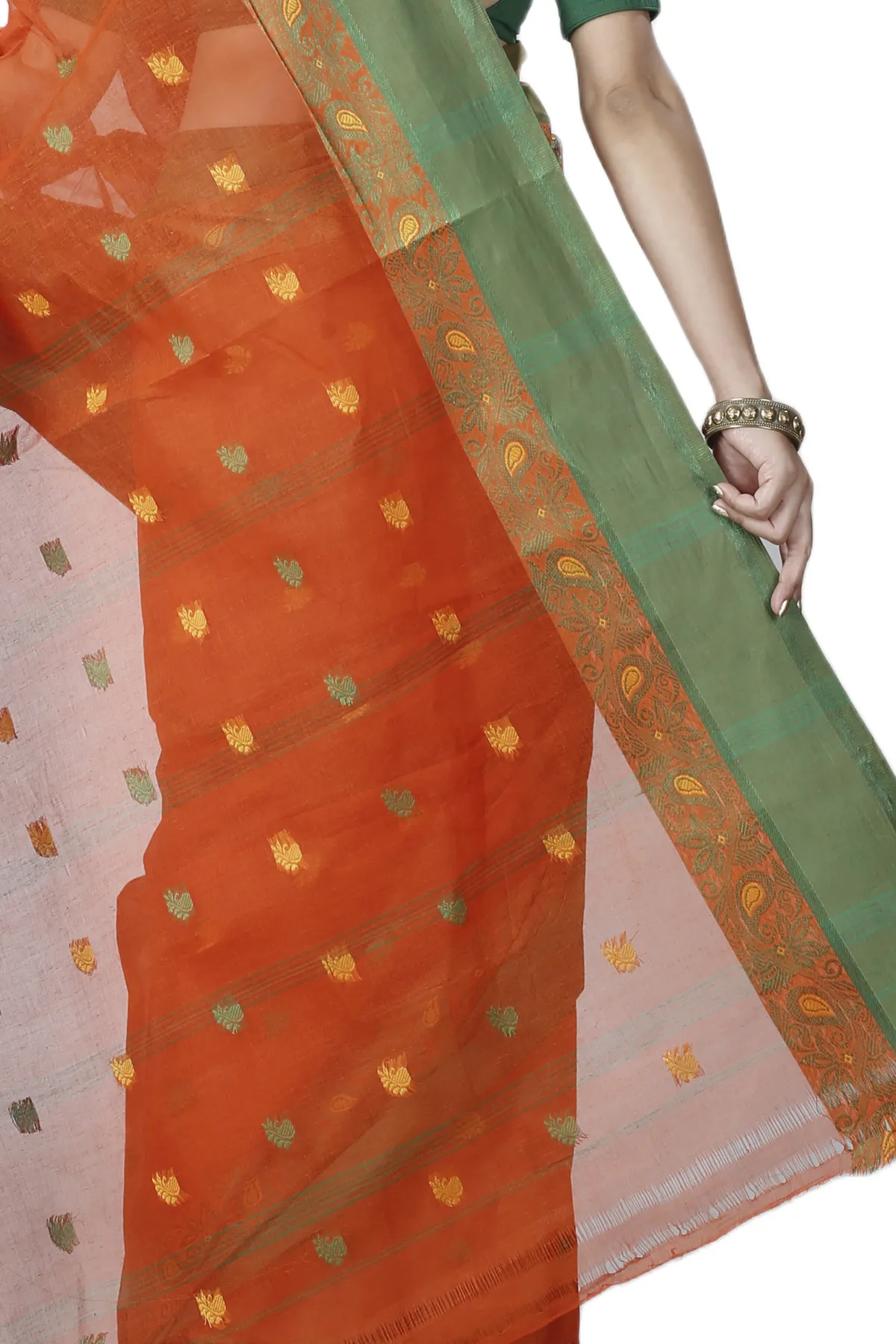 DipDiya Pure Cotton Orange Srimati Woven with Love Tant Sarees