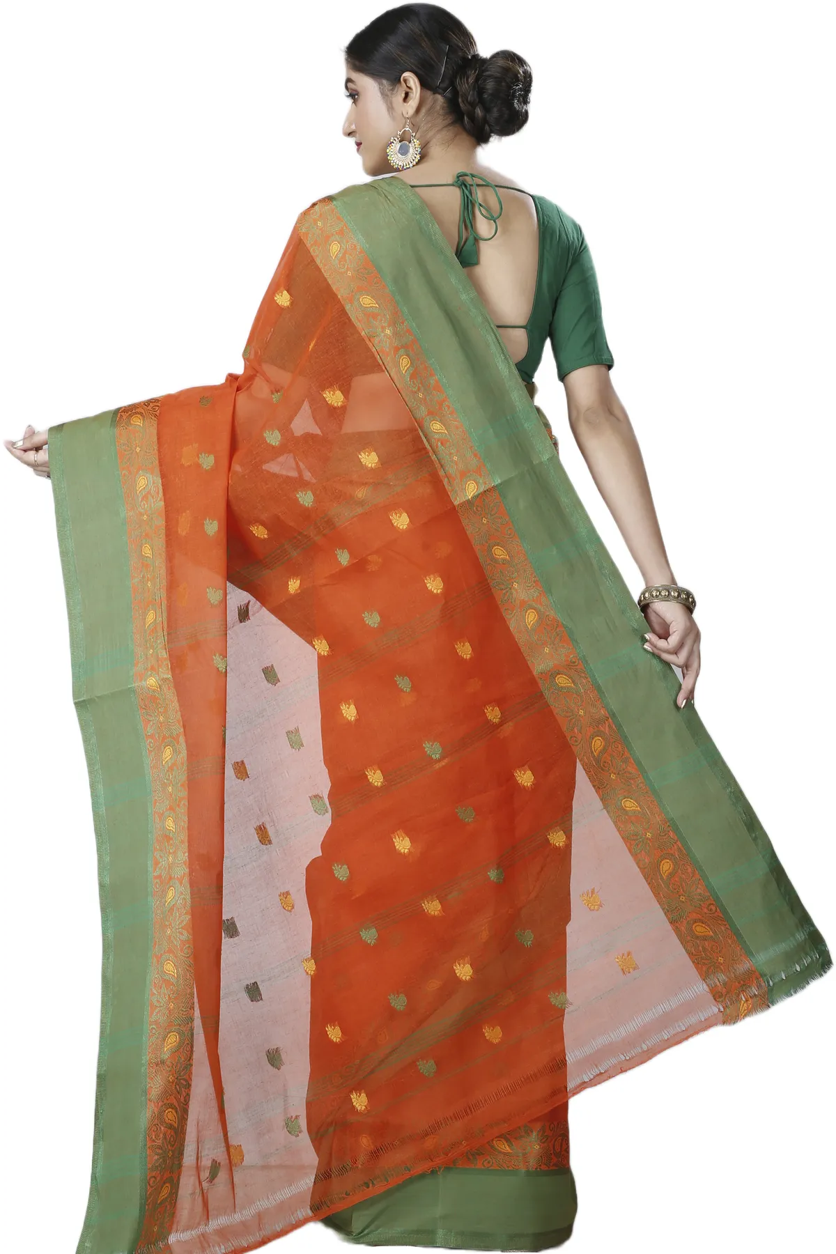 DipDiya Pure Cotton Orange Srimati Woven with Love Tant Sarees
