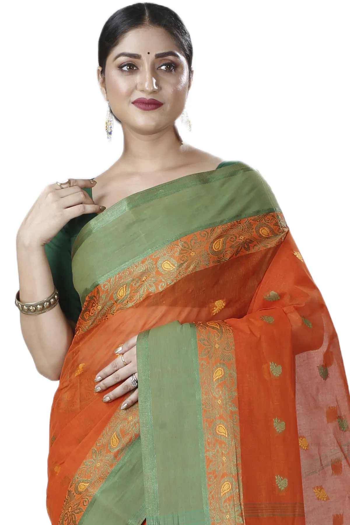 DipDiya Pure Cotton Orange Srimati Woven with Love Tant Sarees