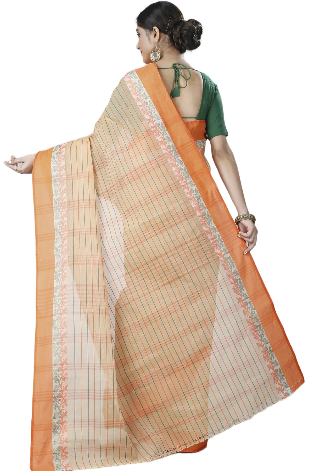 DipDiya Pure Cotton Orange Subha Traditional Elegance Tant Sarees