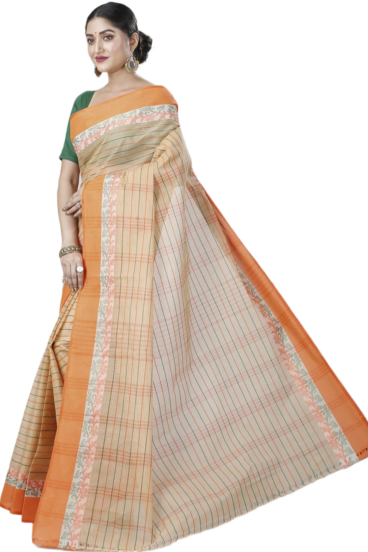 DipDiya Pure Cotton Orange Subha Traditional Elegance Tant Sarees