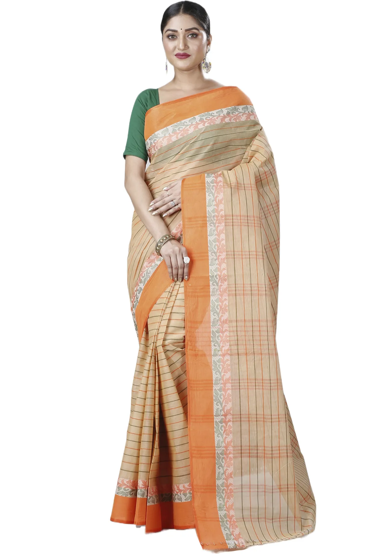 DipDiya Pure Cotton Orange Subha Traditional Elegance Tant Sarees