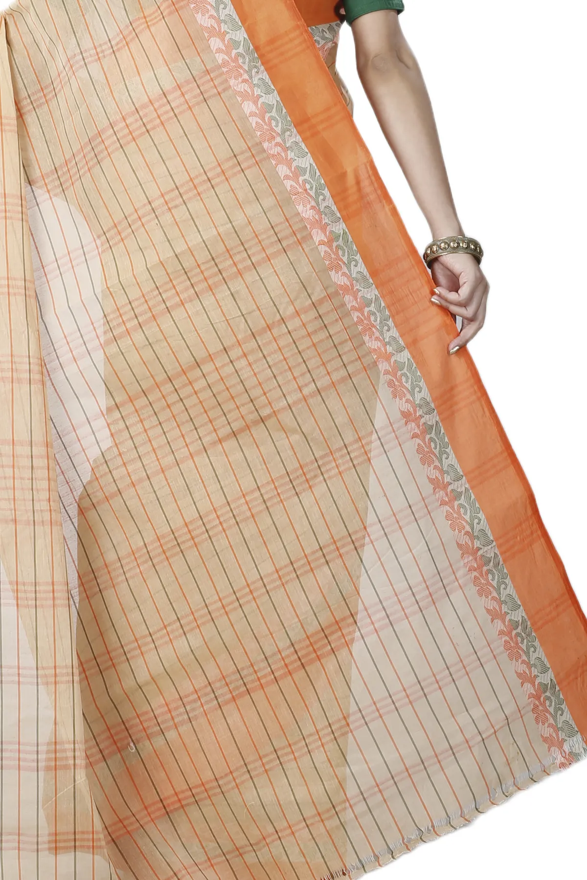 DipDiya Pure Cotton Orange Subha Traditional Elegance Tant Sarees