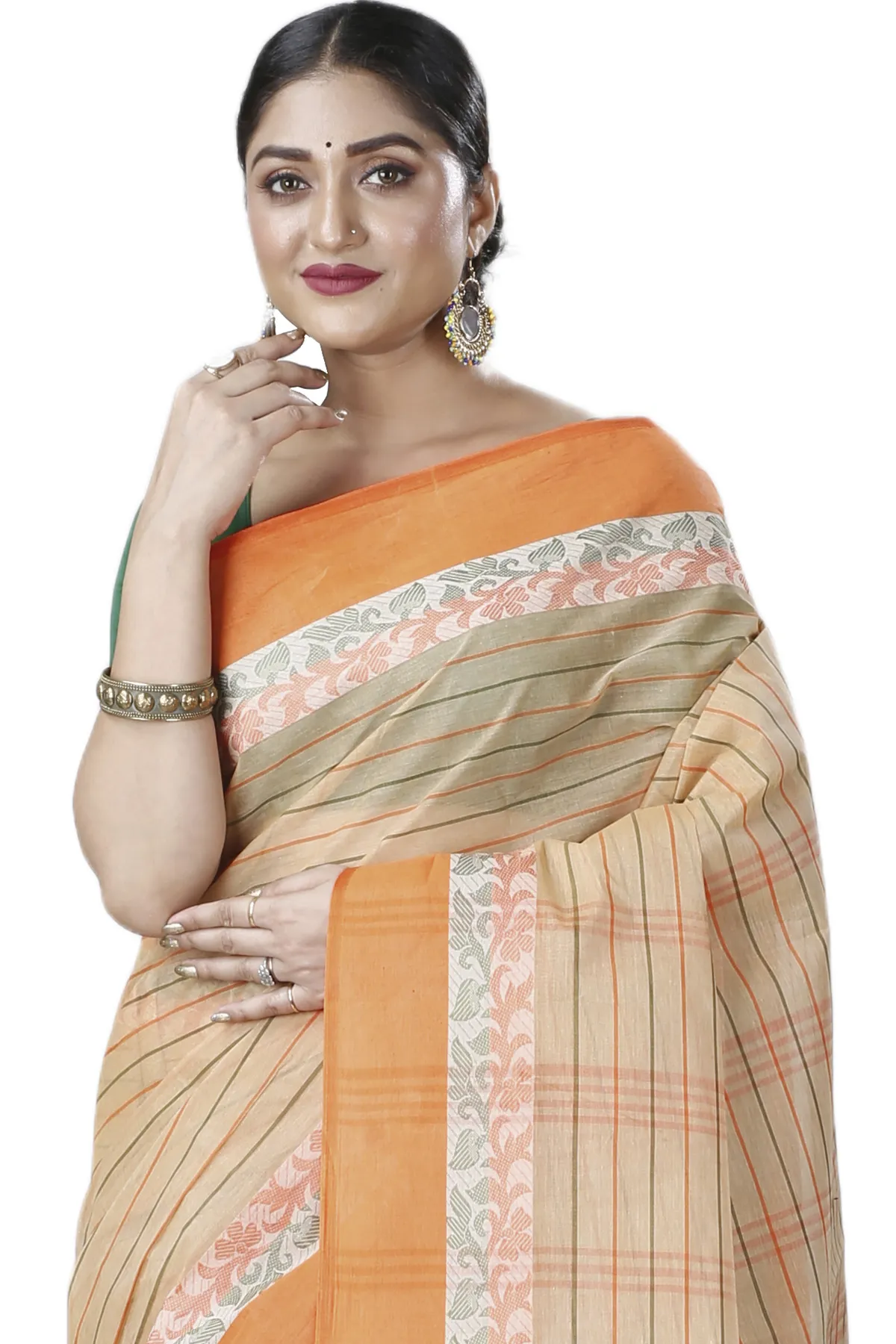 DipDiya Pure Cotton Orange Subha Traditional Elegance Tant Sarees
