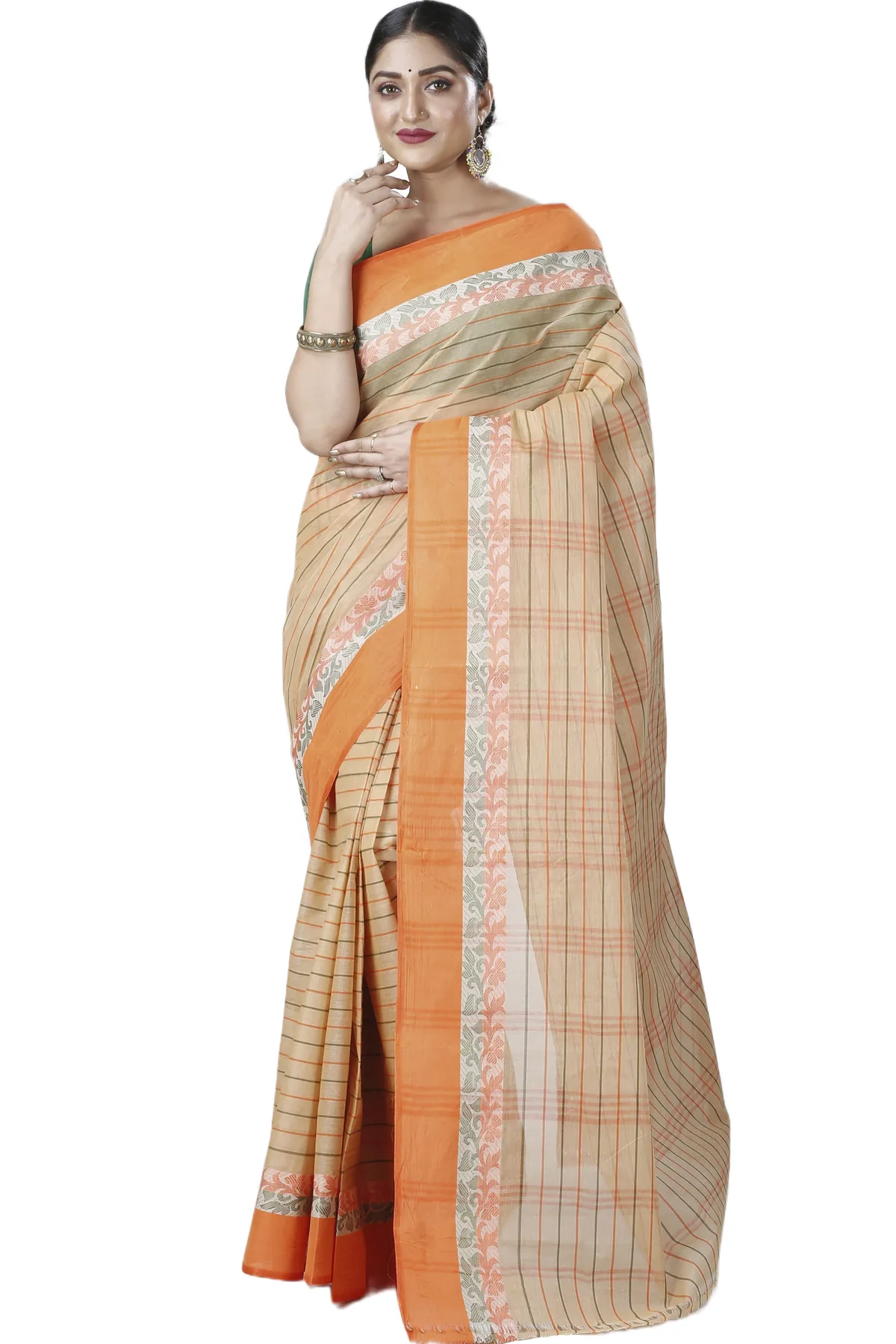 DipDiya Pure Cotton Orange Subha Traditional Elegance Tant Sarees