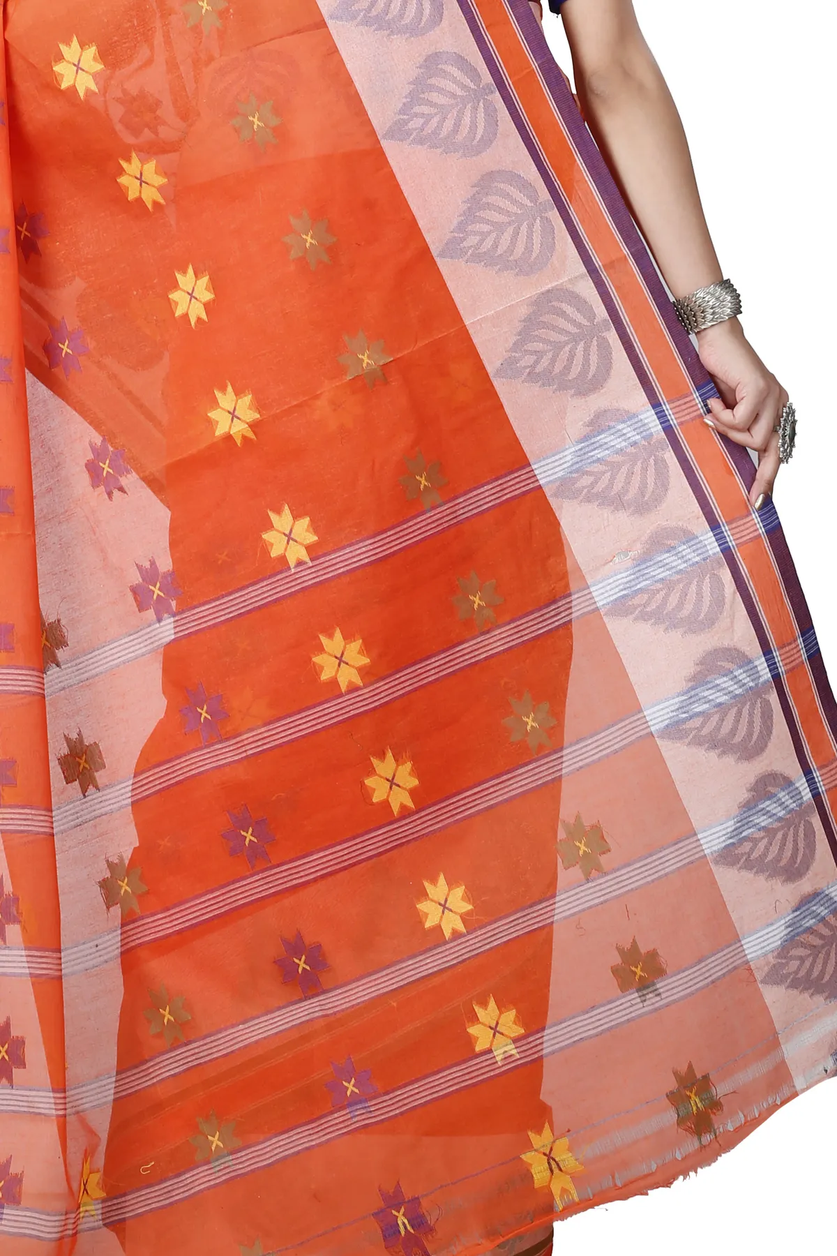 DipDiya Pure Cotton Orange Subhangi Traditional Bengali Tant Sarees