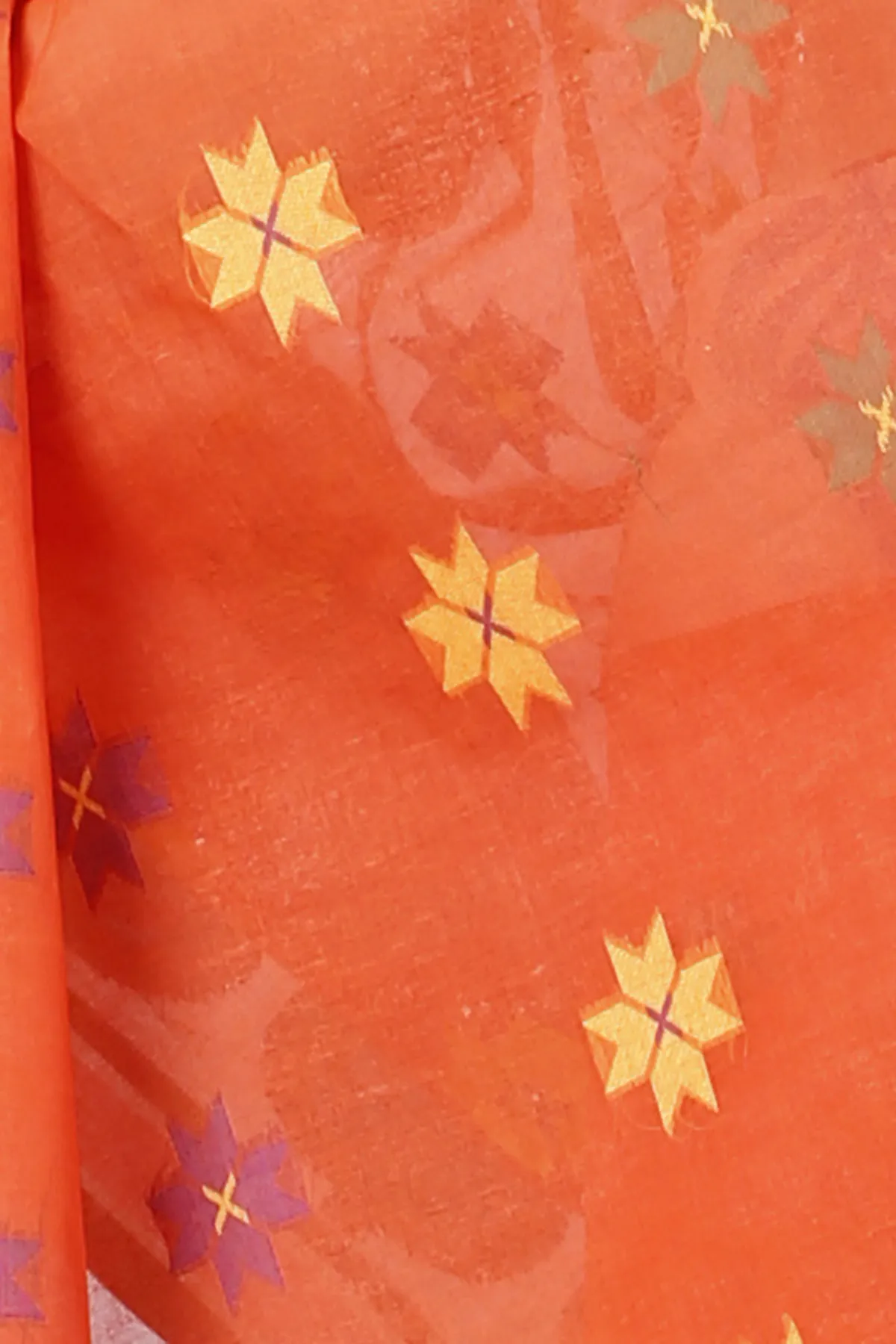 DipDiya Pure Cotton Orange Subhangi Traditional Bengali Tant Sarees