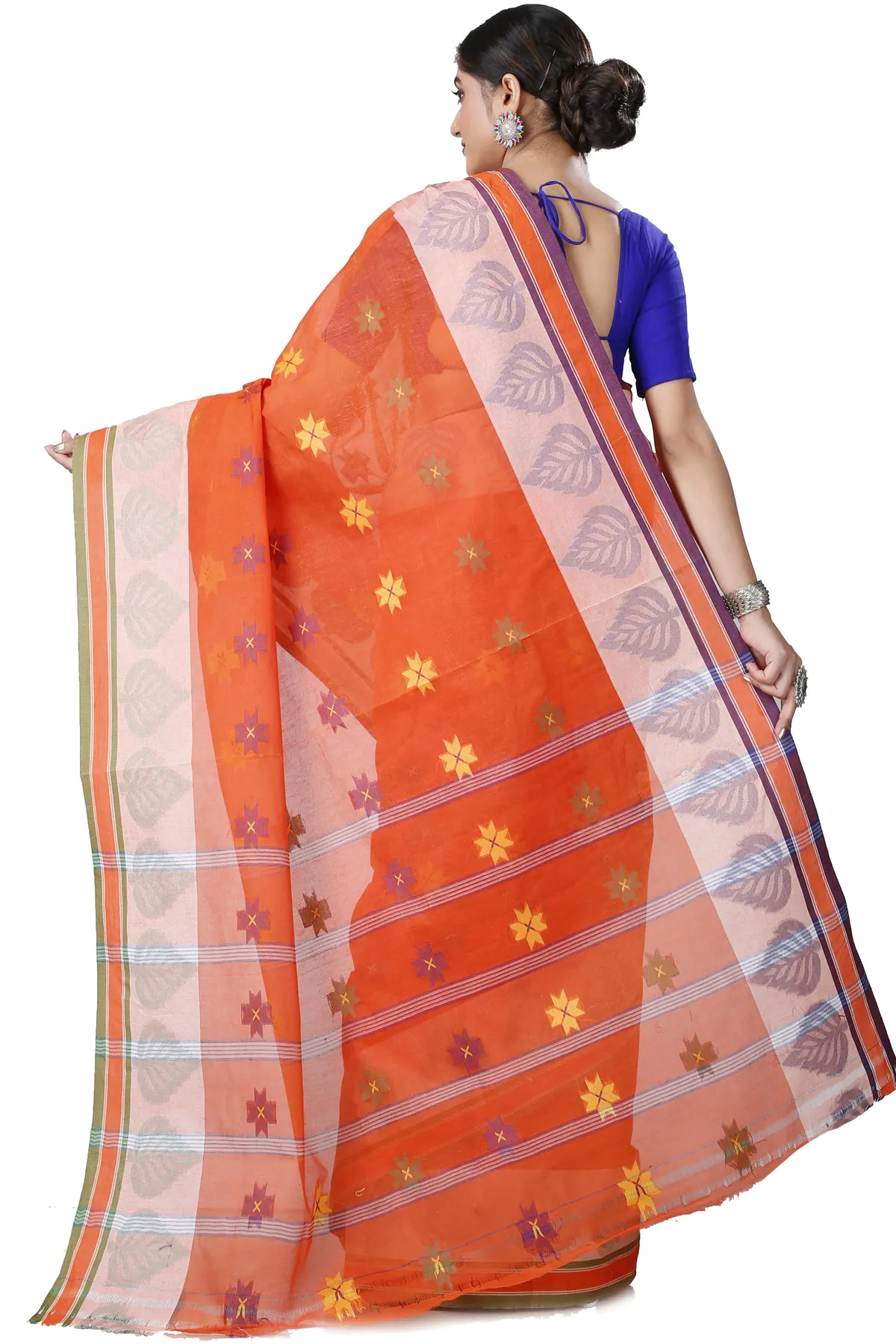 DipDiya Pure Cotton Orange Subhangi Traditional Bengali Tant Sarees