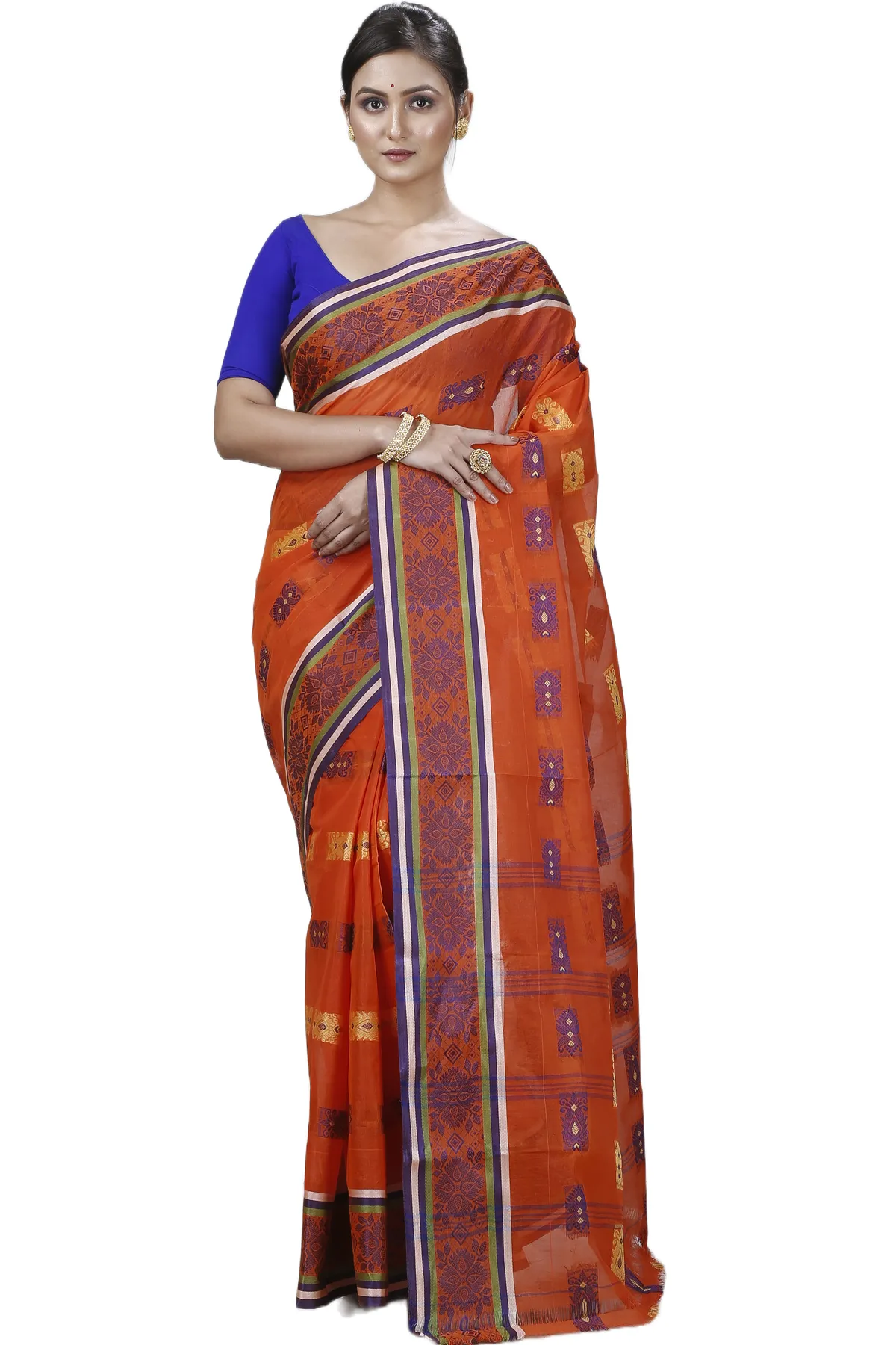 DipDiya Pure Cotton Orange Uditi Bengal’s Legacy Tant Sarees