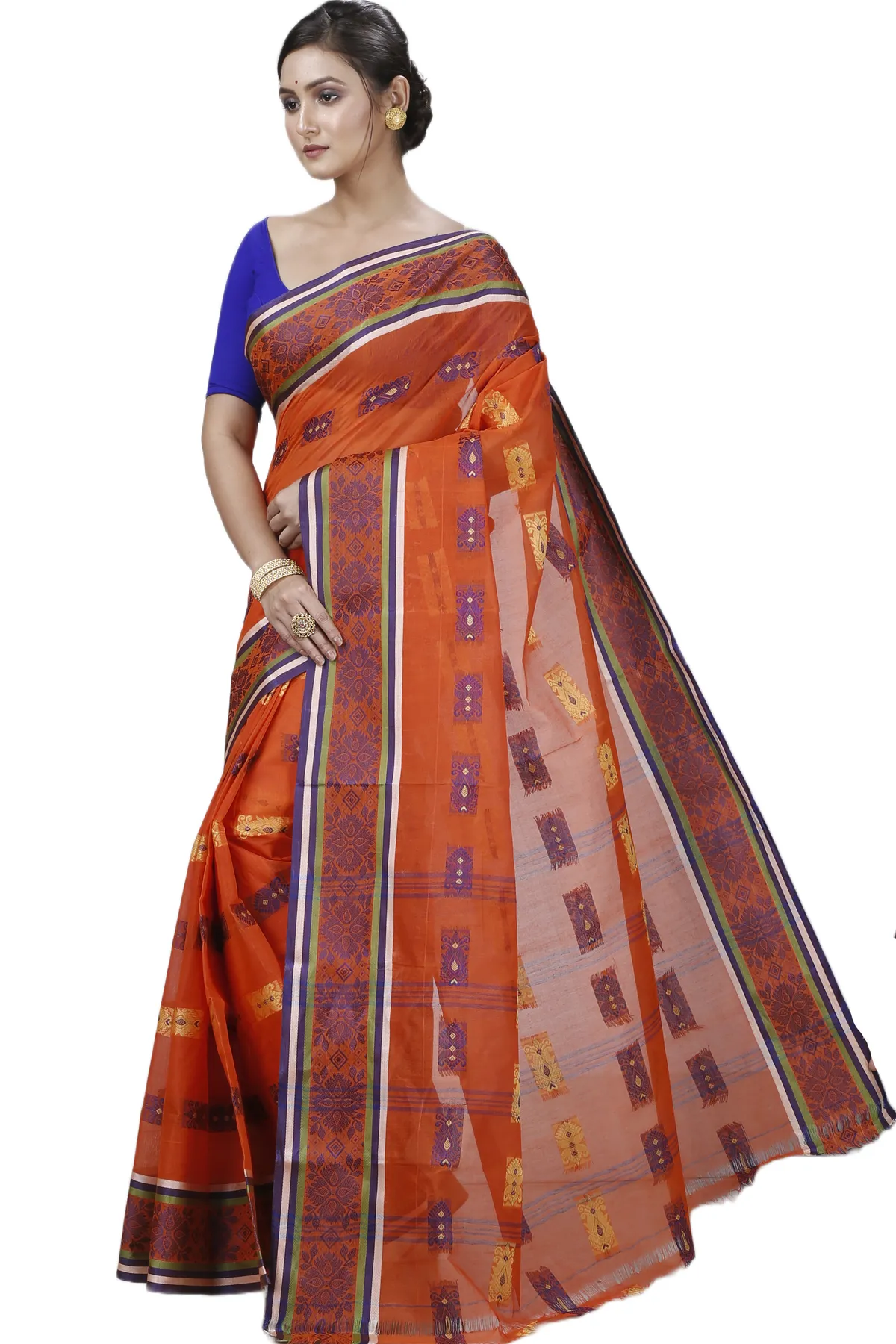DipDiya Pure Cotton Orange Uditi Bengal’s Legacy Tant Sarees