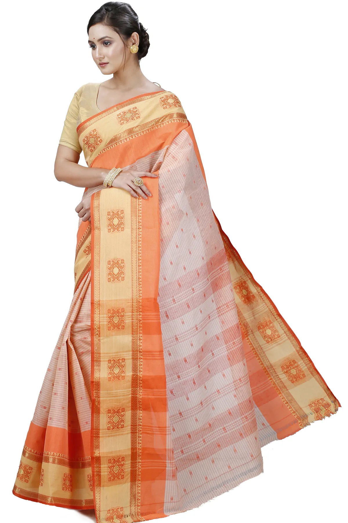 DipDiya Pure Cotton Orange Uma Elegance in Every Weave Tant Sarees